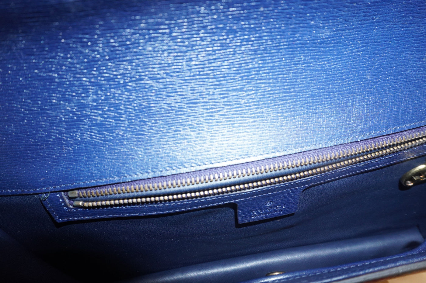 GG Blue Textured Calfskin Heartbeat Clutch