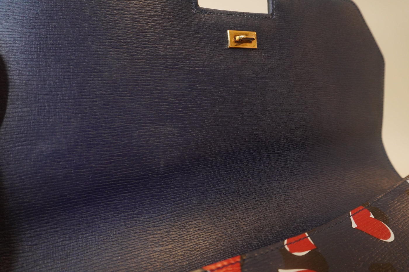 GG Blue Textured Calfskin Heartbeat Clutch