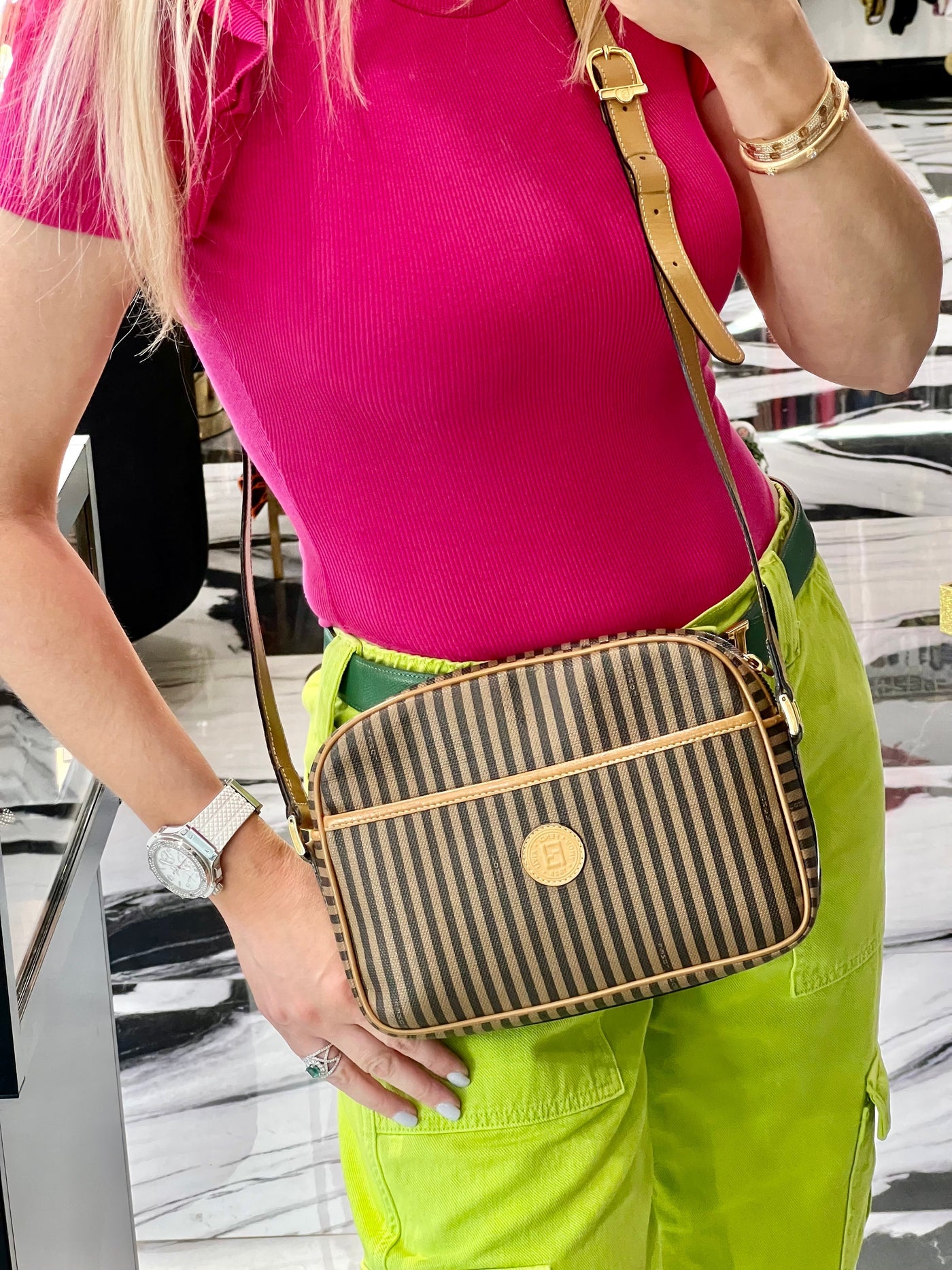 FENDI PEQUIN STRIPE CROSSBODY BAG | Studio Nafay