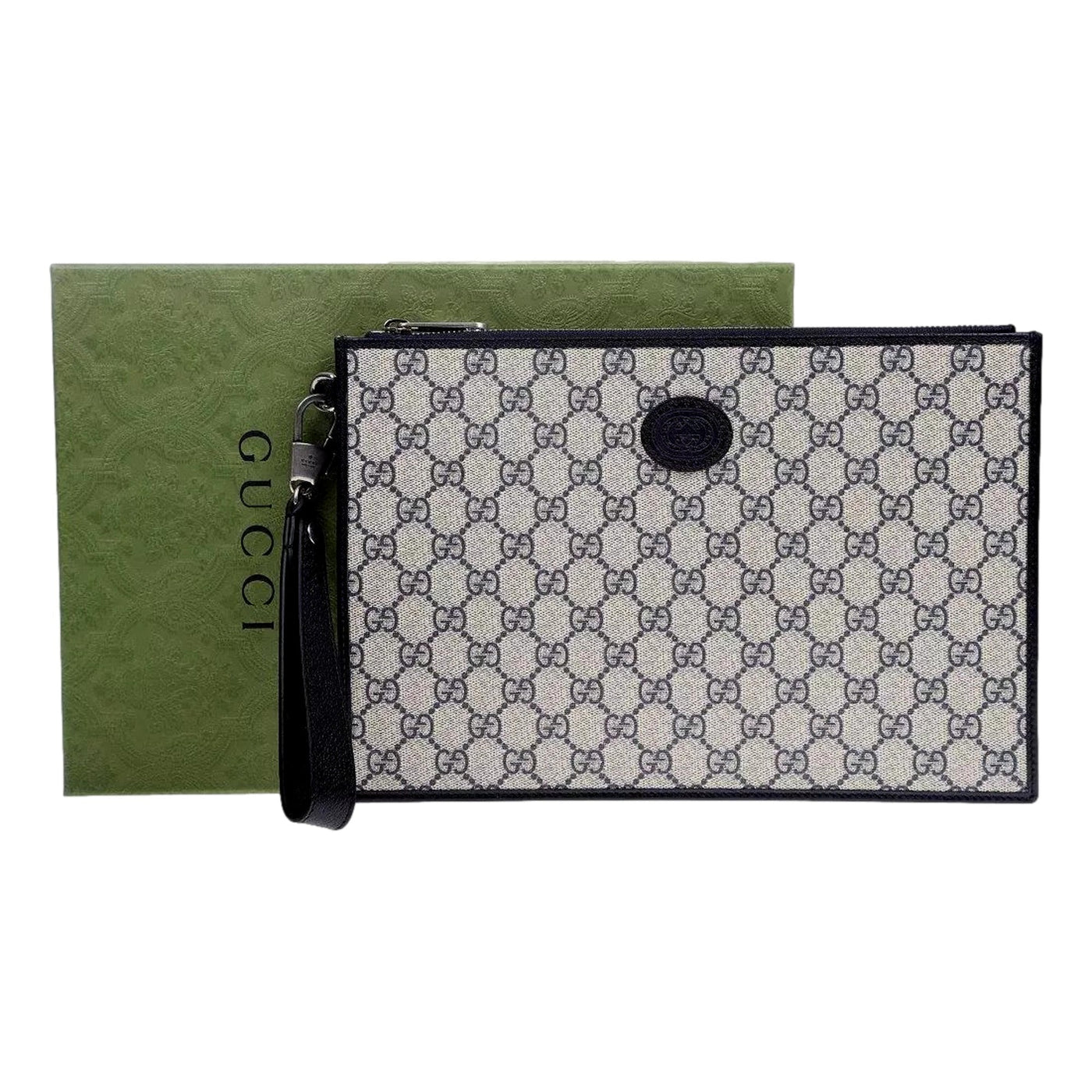 Gucci GG Supreme Coated Canvas Wristlet Clutch Handbag Beige and Navy - Product Image 5