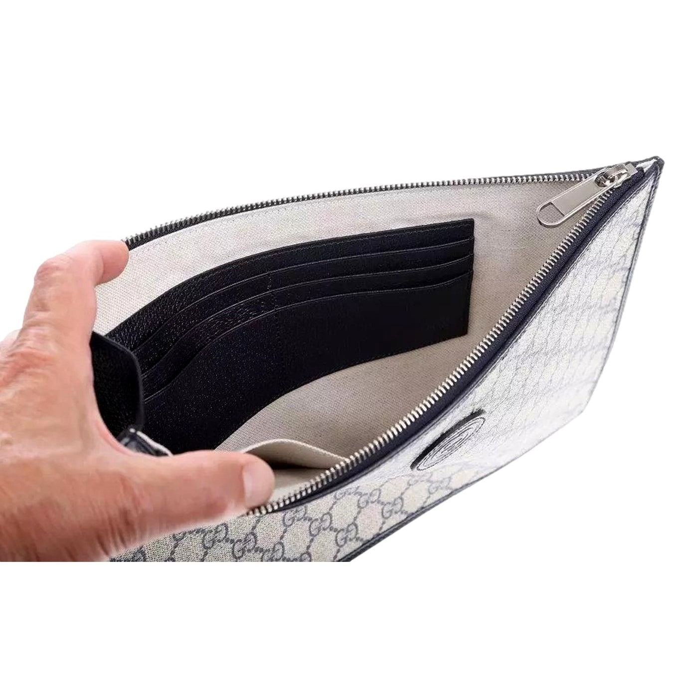 Gucci GG Supreme Coated Canvas Wristlet Clutch Handbag Beige and Navy - Product Image 2
