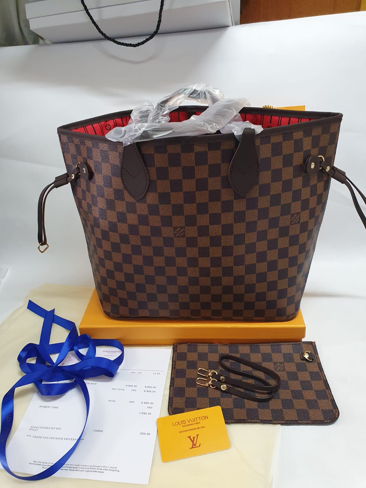 Louis Vuitton Neverfull Damier Ebene Canvas Handbag