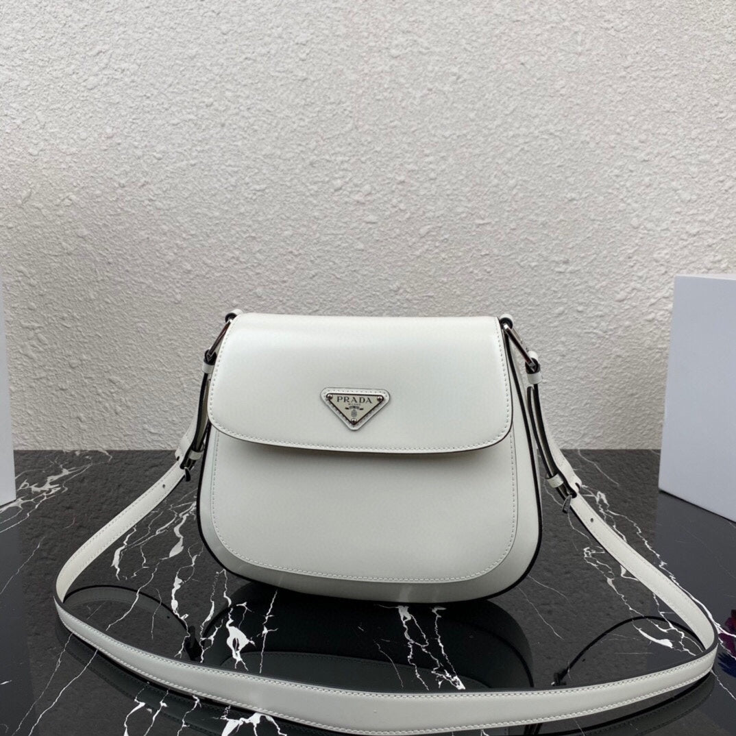 CLEO 24 WHITE BLACK BRUSHED LEATHER SHOULDER BAG - Product Image 9