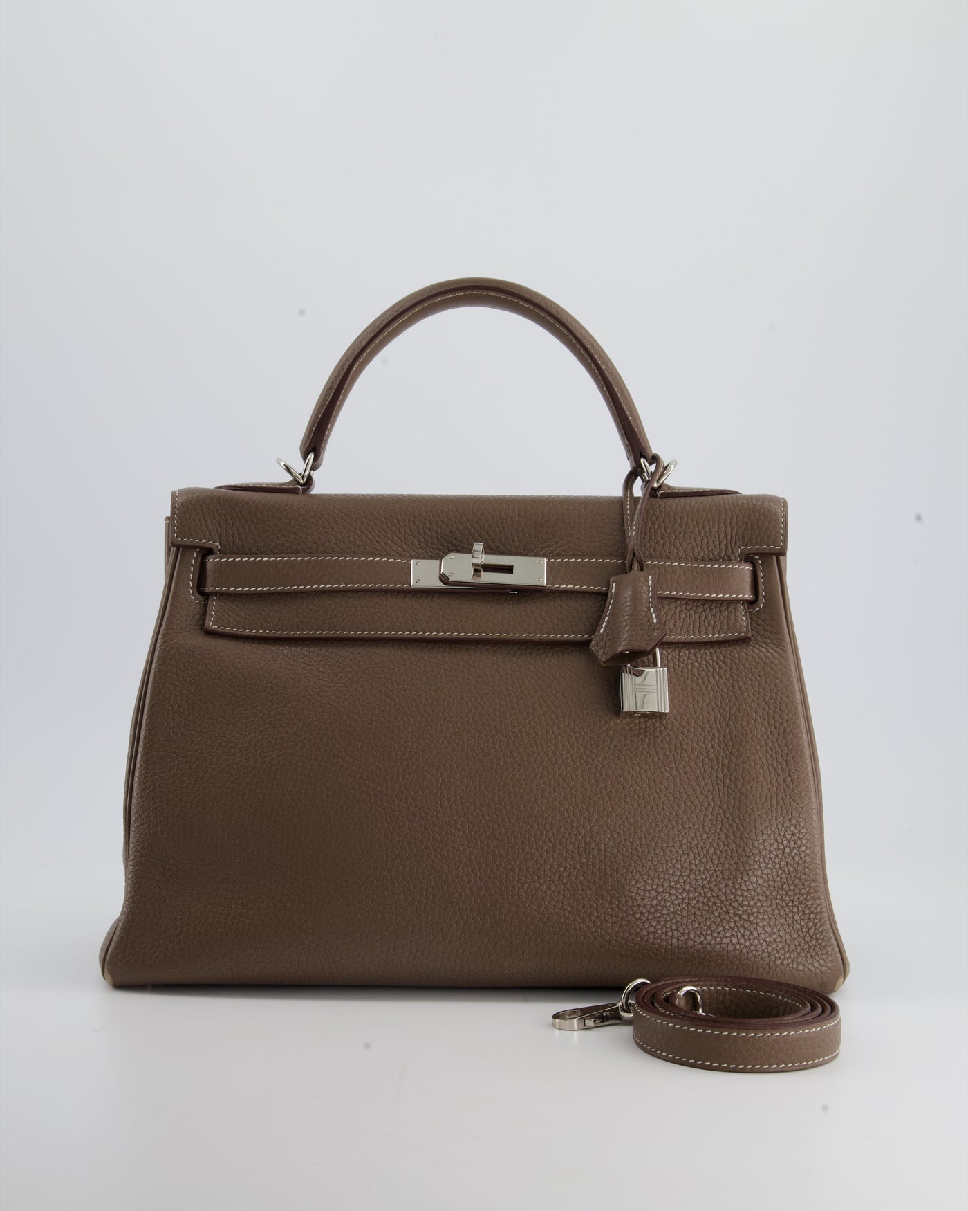 Hermes Kelly 32 Retourne Bag in Etoupe Clemence Leather with Palladium Hardware | Studio Nafay