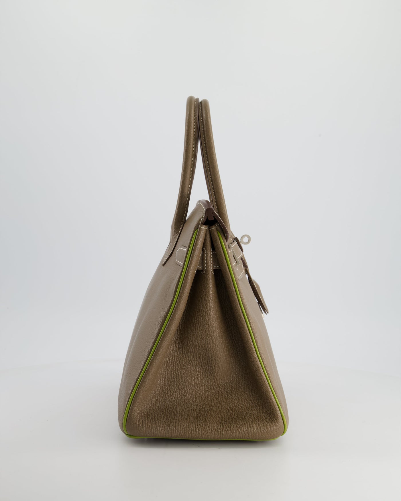 Hermes HSS Birkin 30 Retourne Bag in Etoupe & Vert Anis Chèvre Mysore with Brushed Palladium Hardware - Product Image 10