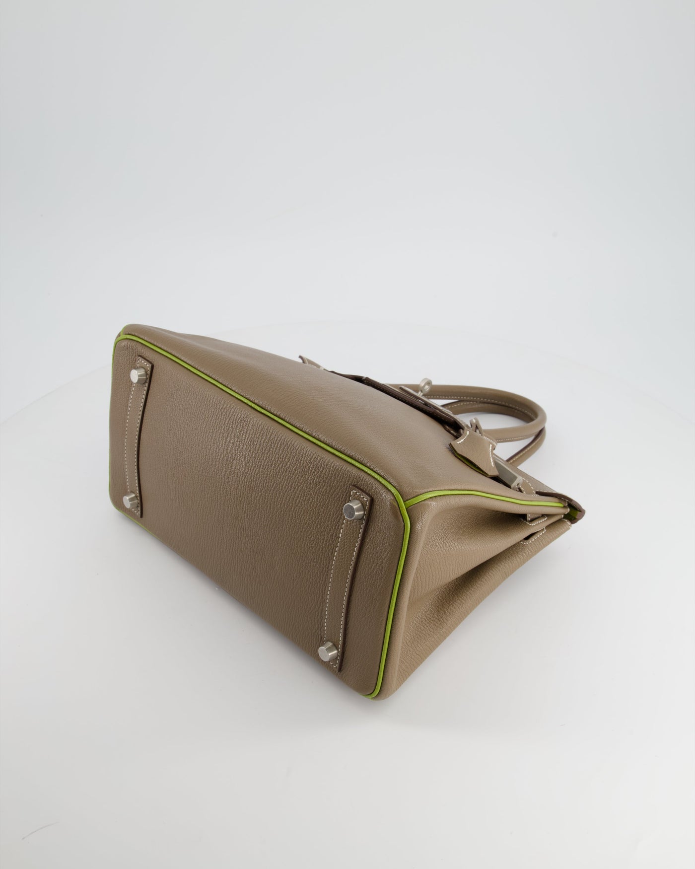 Hermes HSS Birkin 30 Retourne Bag in Etoupe & Vert Anis Chèvre Mysore with Brushed Palladium Hardware - Product Image 21