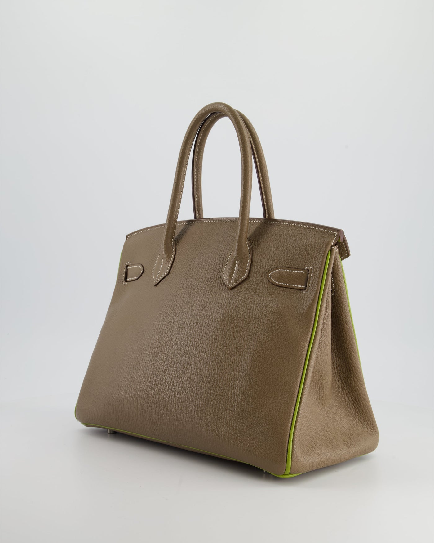Hermes HSS Birkin 30 Retourne Bag in Etoupe & Vert Anis Chèvre Mysore with Brushed Palladium Hardware - Product Image 9