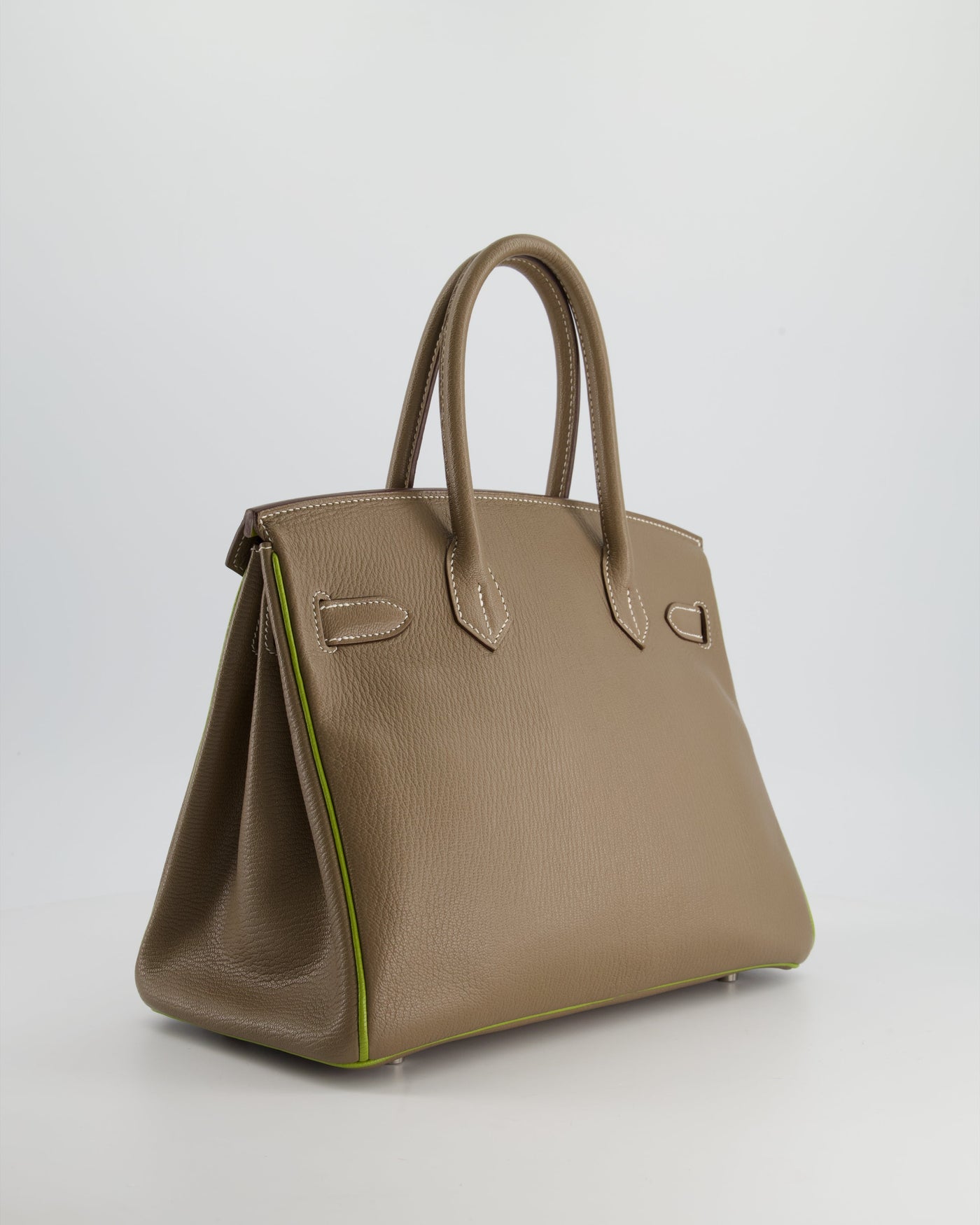 Hermes HSS Birkin 30 Retourne Bag in Etoupe & Vert Anis Chèvre Mysore with Brushed Palladium Hardware - Product Image 7