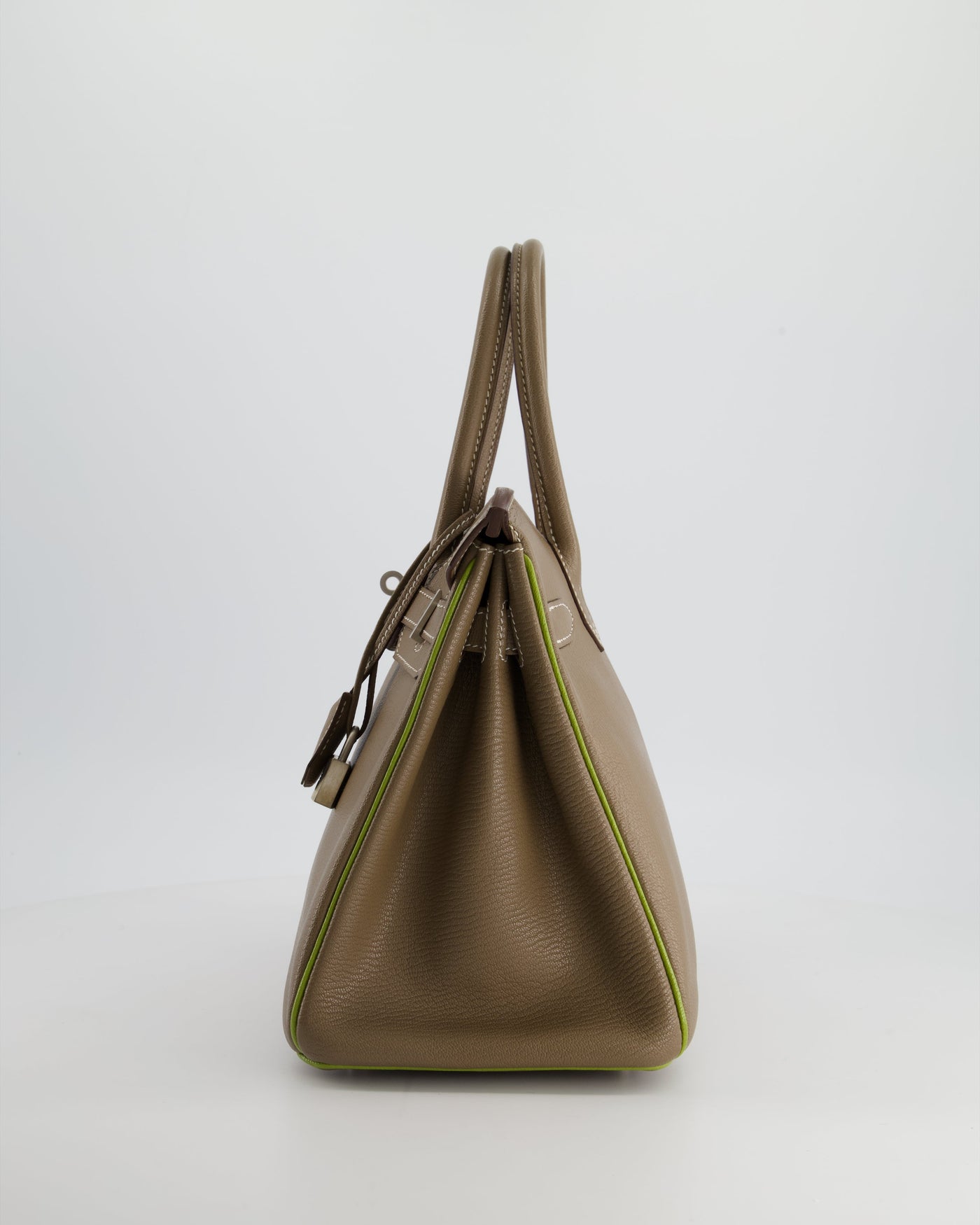 Hermes HSS Birkin 30 Retourne Bag in Etoupe & Vert Anis Chèvre Mysore with Brushed Palladium Hardware - Product Image 6