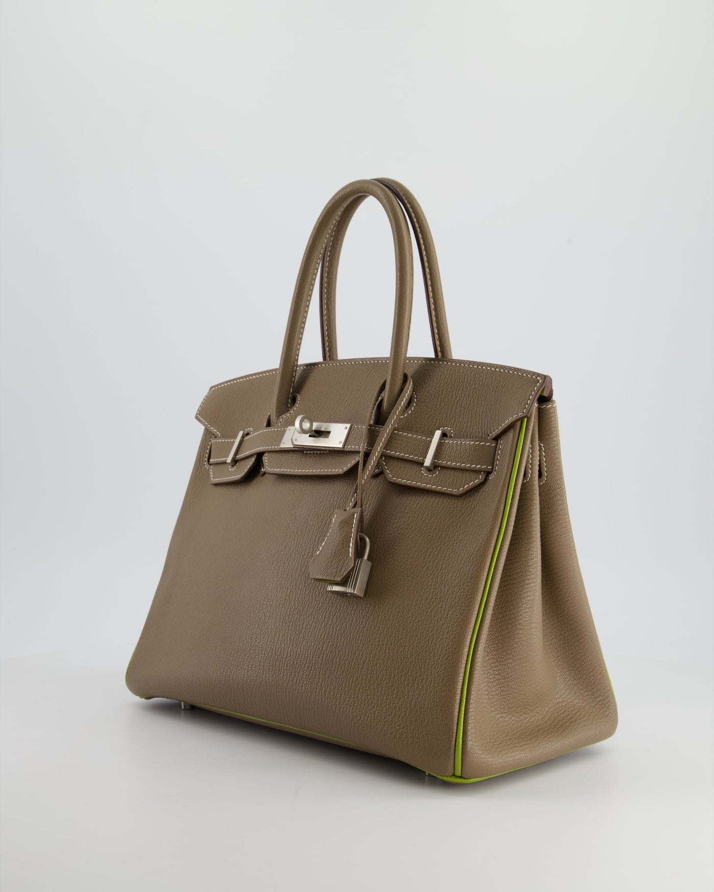 Hermes HSS Birkin 30 Retourne Bag in Etoupe & Vert Anis Chèvre Mysore with Brushed Palladium Hardware - Product Image 11