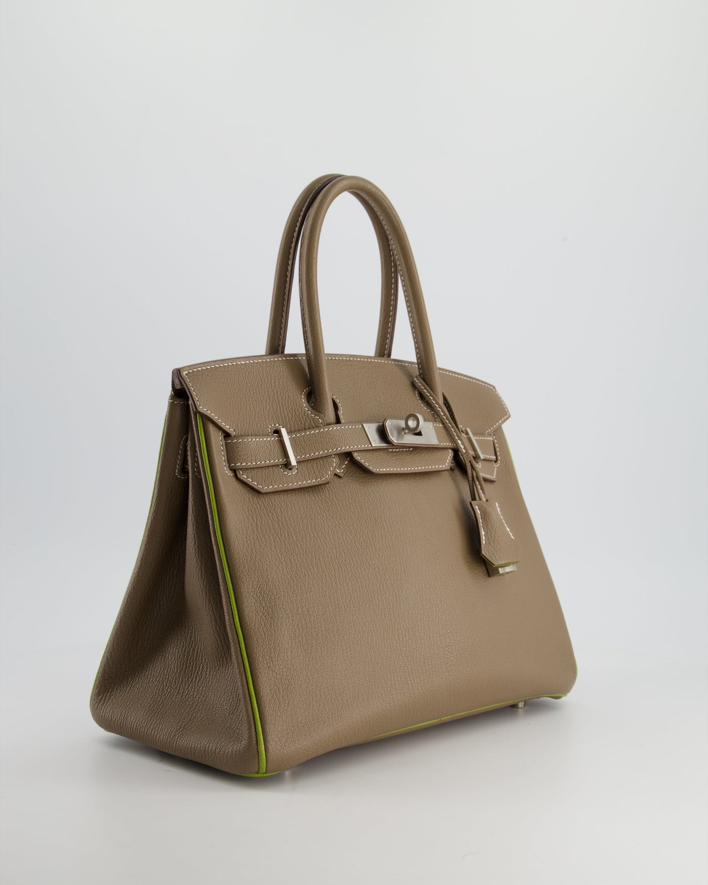 Hermes HSS Birkin 30 Retourne Bag in Etoupe & Vert Anis Chèvre Mysore with Brushed Palladium Hardware - Product Image 5