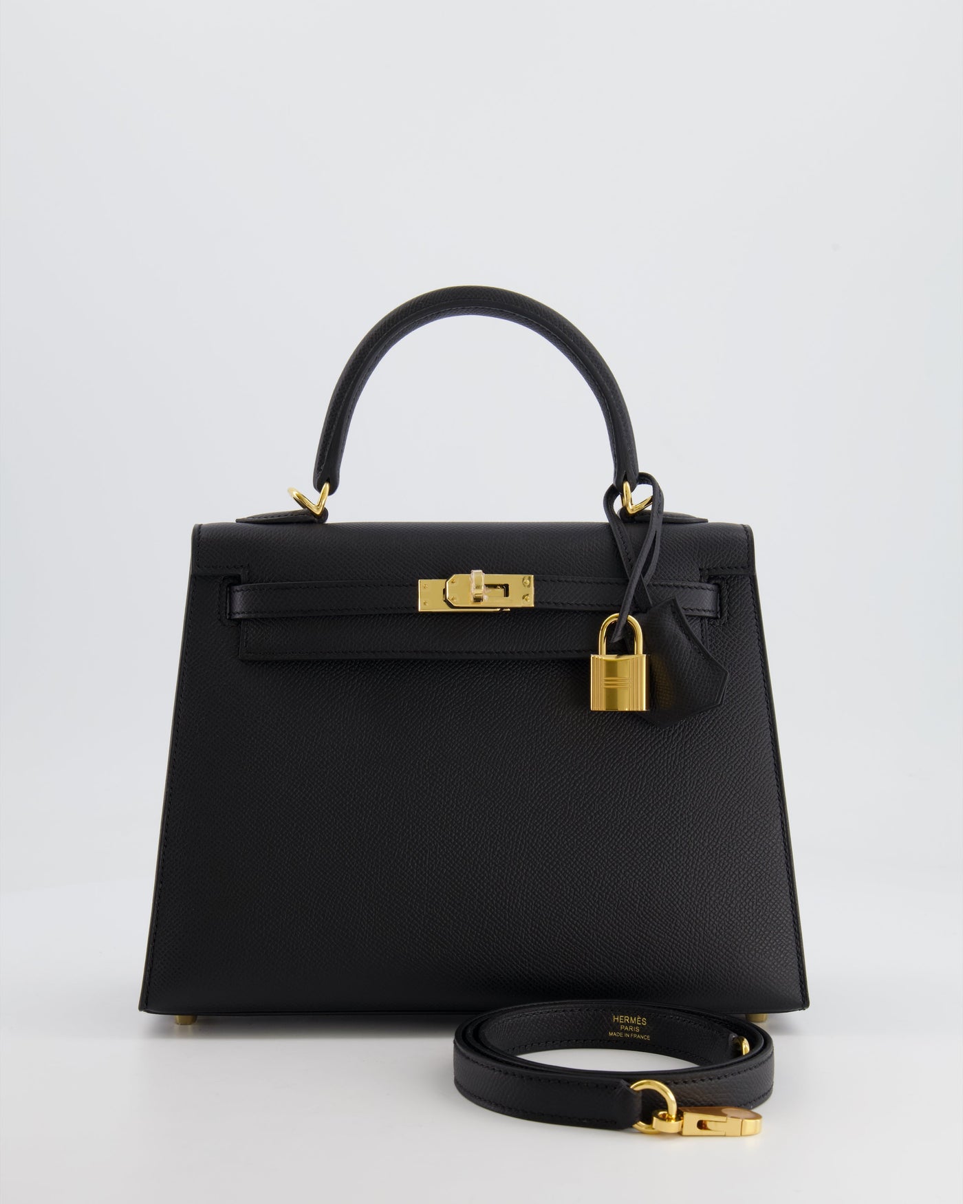Hermes Kelly 25 Sellier Bag in Noir Epsom Leather with Gold Hardware | Studio Nafay