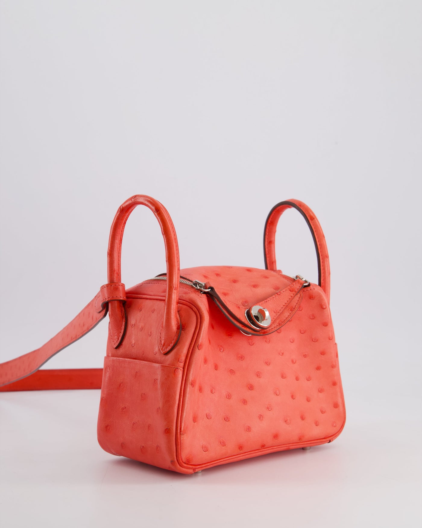 Hermes Mini Lindy Bag in Bougainvillea Ostrich Leather with Palladium Hardware - Product Image 4