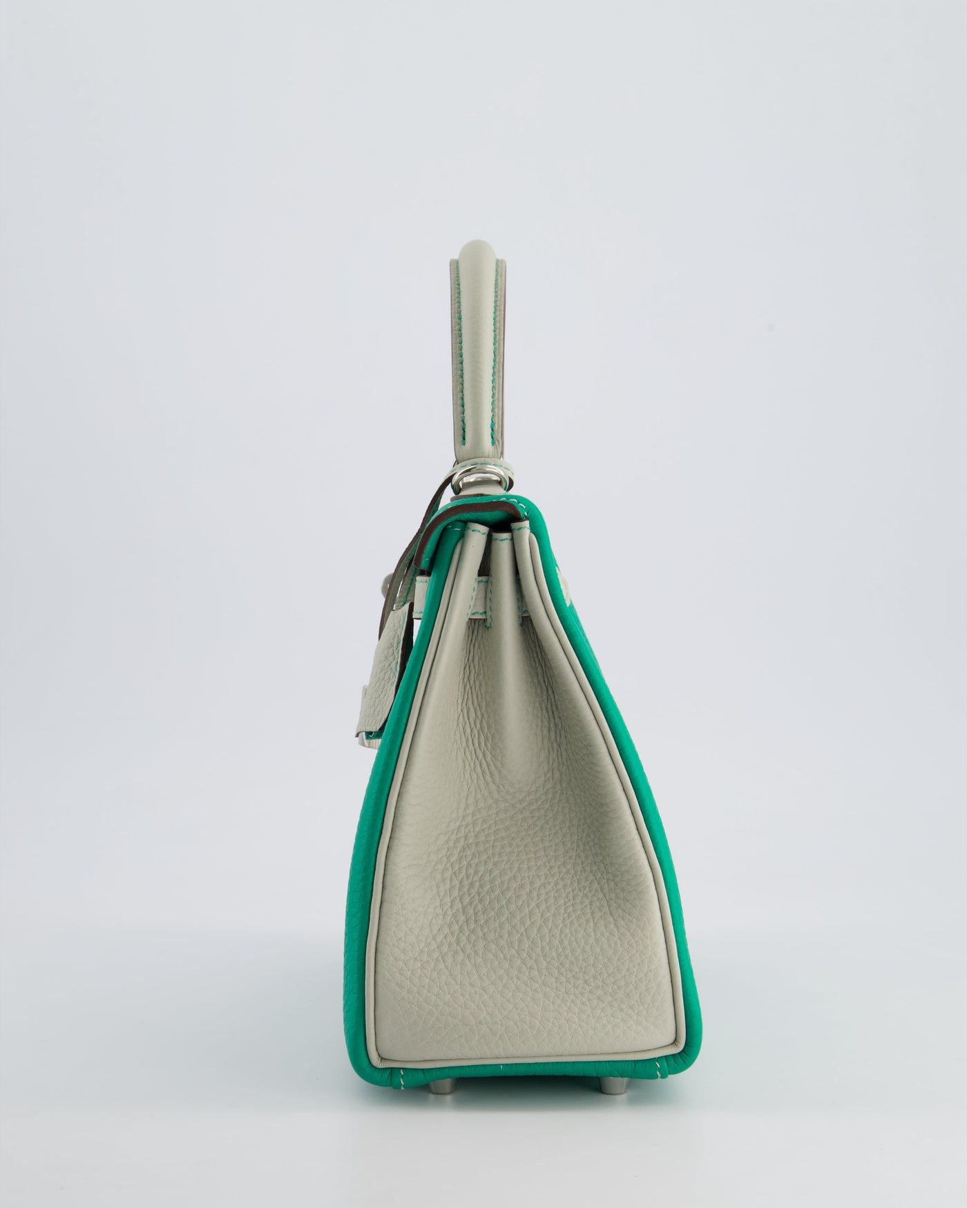 *SUPER RARE* Hermes HSS Kelly 25 Retourne Bag in Vert Vertigo & Gris Perle Togo Leather with Palladium Hardware & Contrast Stitching - Product Image 8