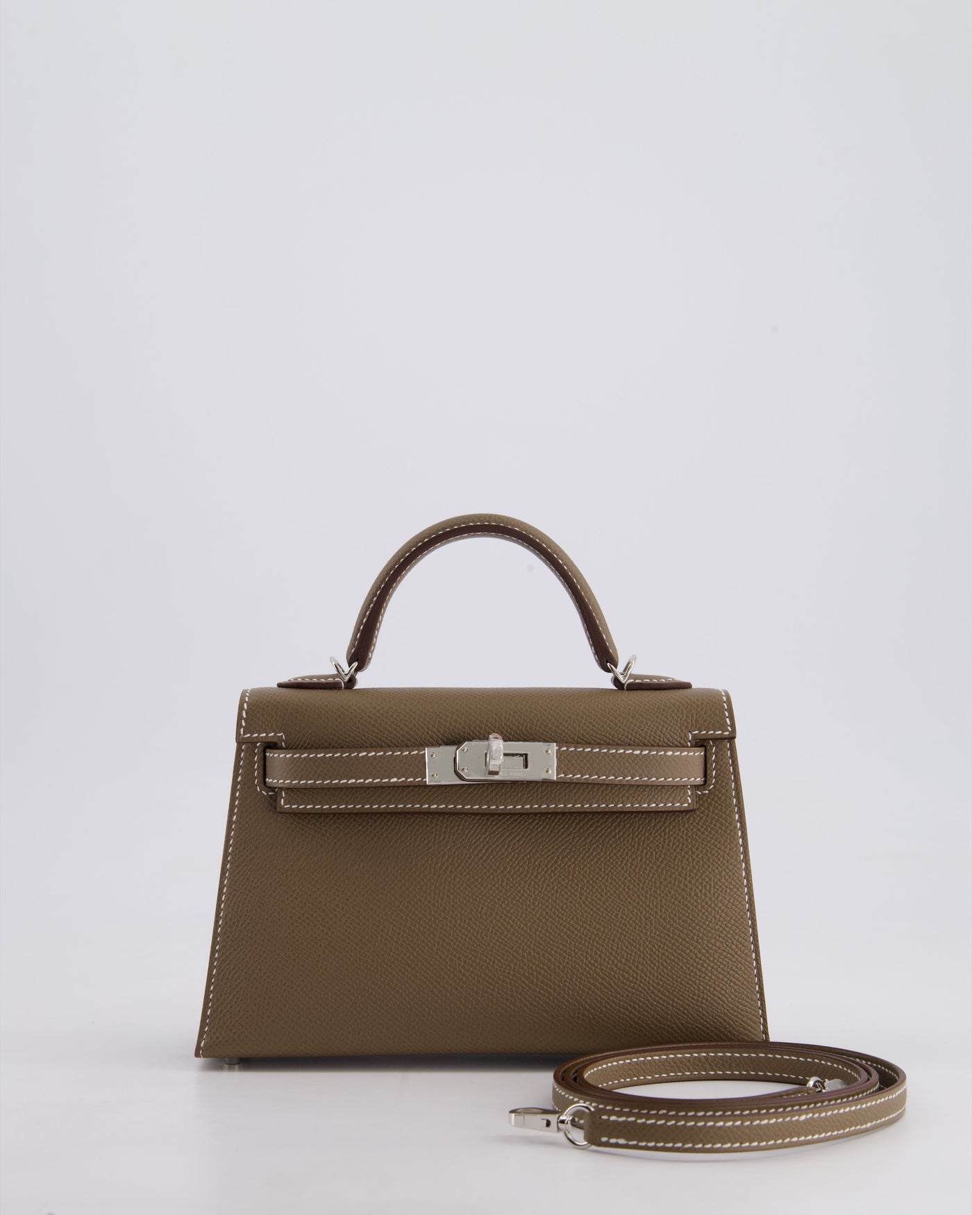 *HOT* Hermes Mini Kelly II 20 Bag in Etoupe Epsom Leather with Palladium Hardware | Studio Nafay