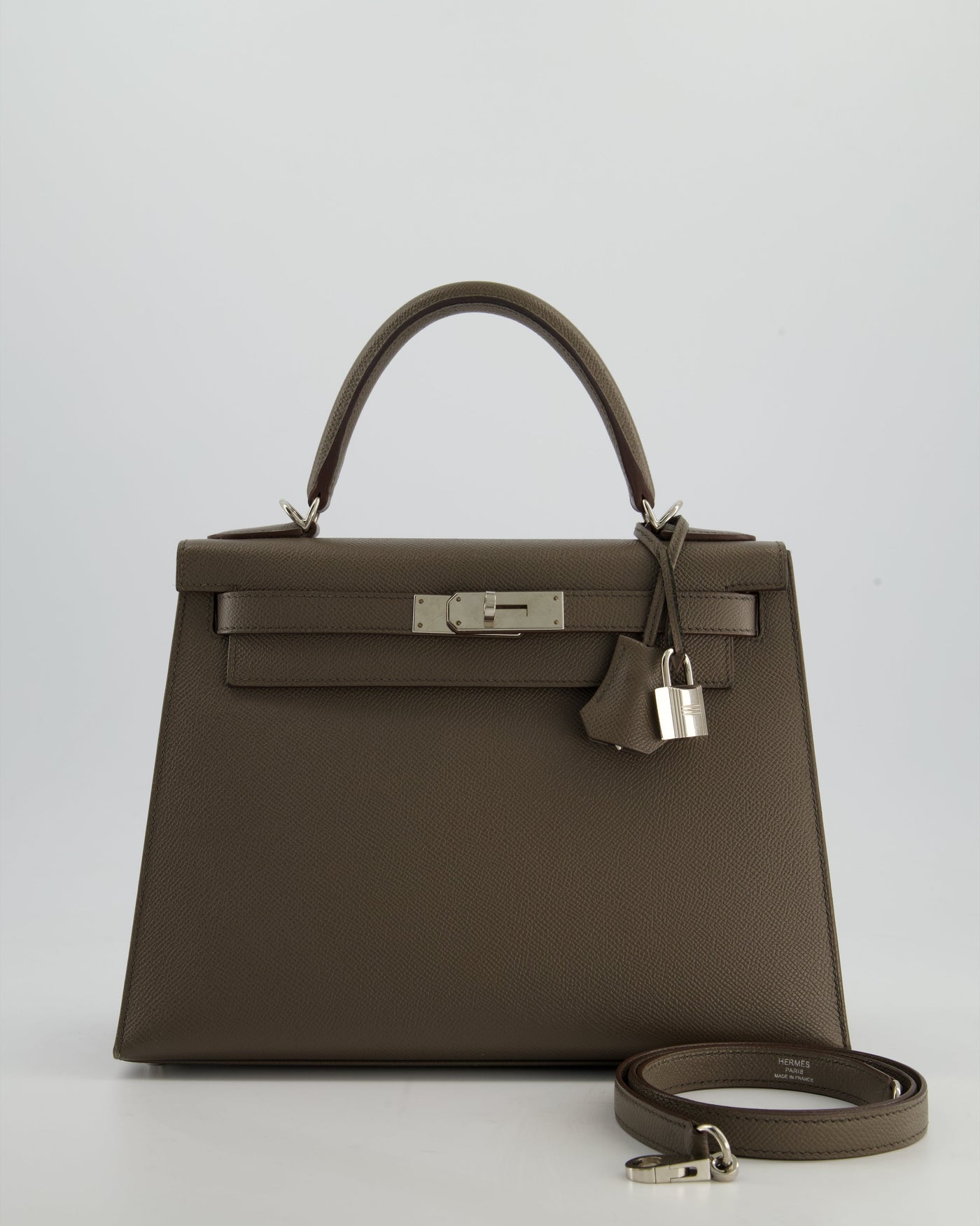 Hermes HSS Kelly 28 Sellier Bag in Gris Etain Epsom Leather with Palladium Hardware | Studio Nafay
