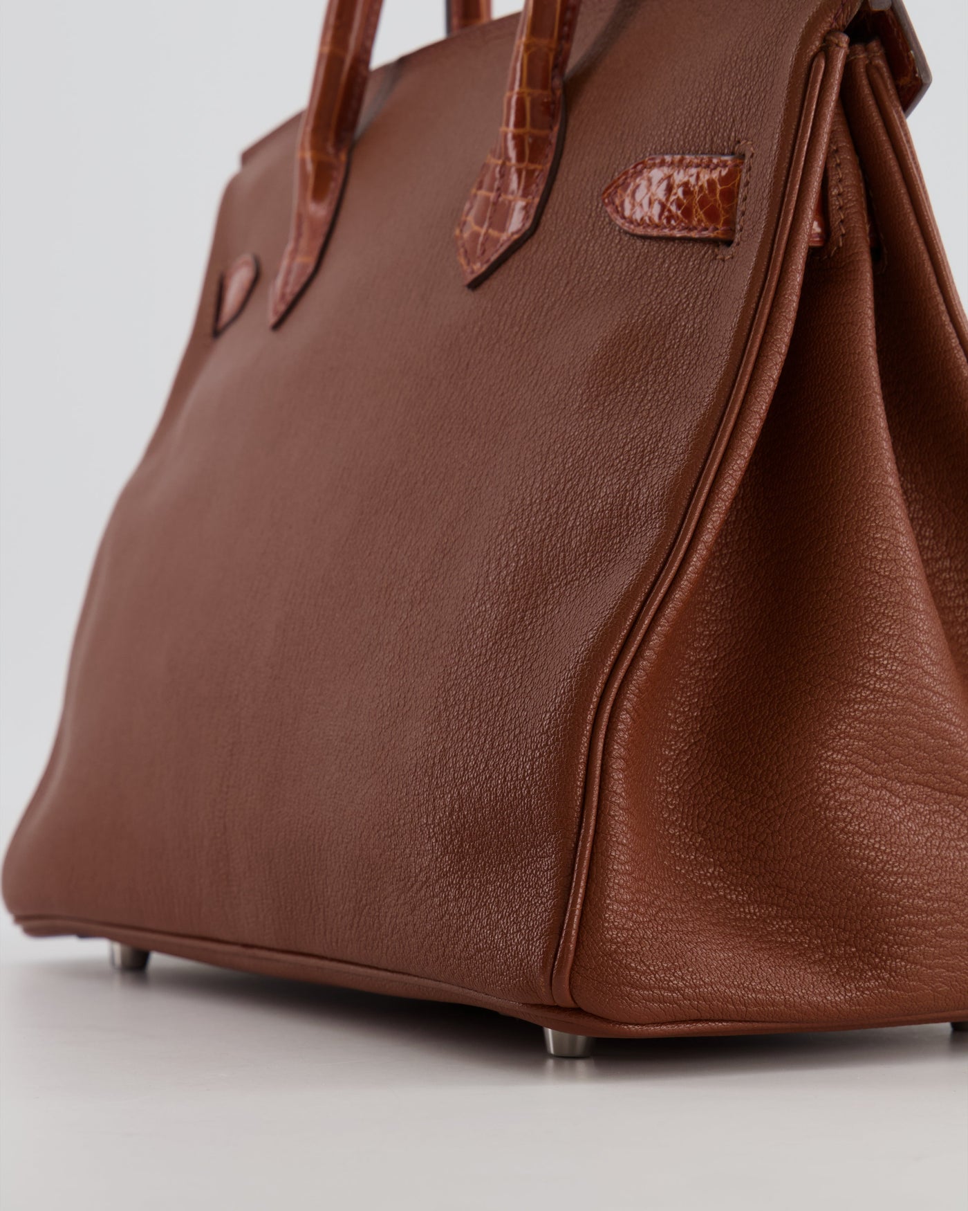 Hermes Birkin 30 Touch Bag in Noisette Chèvre Mysore and Etrusque Crocodile Niloticus Leather with Palladium Hardware - Product Image 14