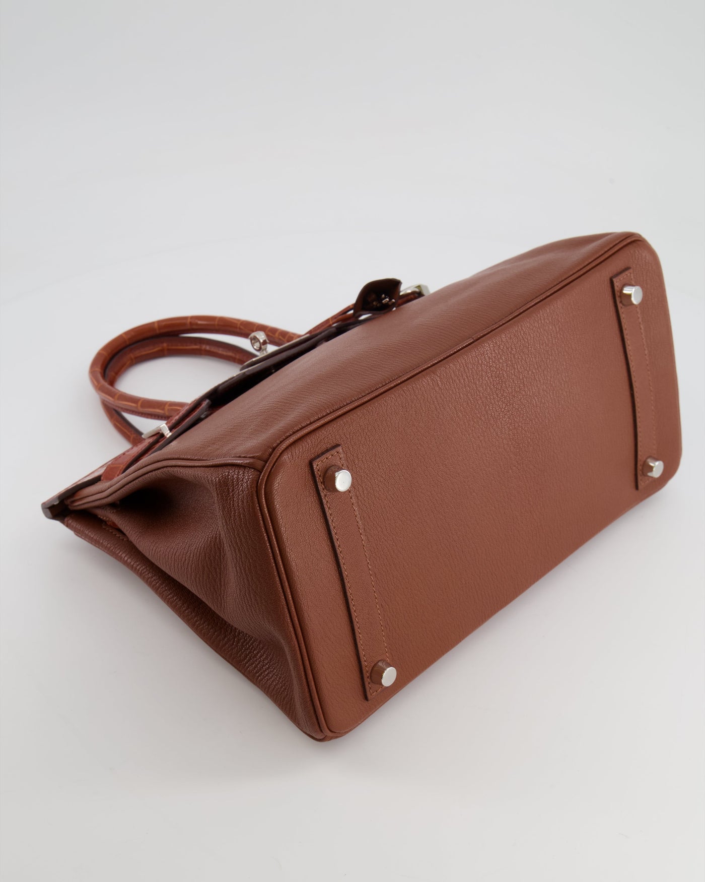 Hermes Birkin 30 Touch Bag in Noisette Chèvre Mysore and Etrusque Crocodile Niloticus Leather with Palladium Hardware - Product Image 19