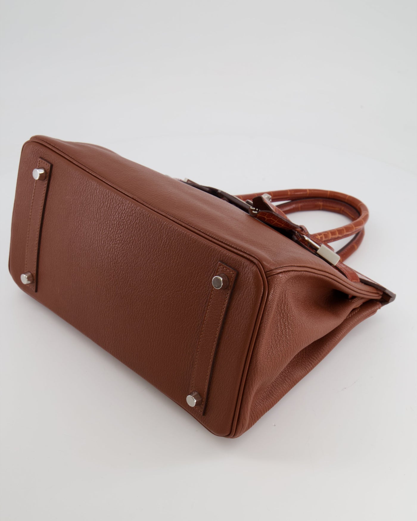 Hermes Birkin 30 Touch Bag in Noisette Chèvre Mysore and Etrusque Crocodile Niloticus Leather with Palladium Hardware - Product Image 20