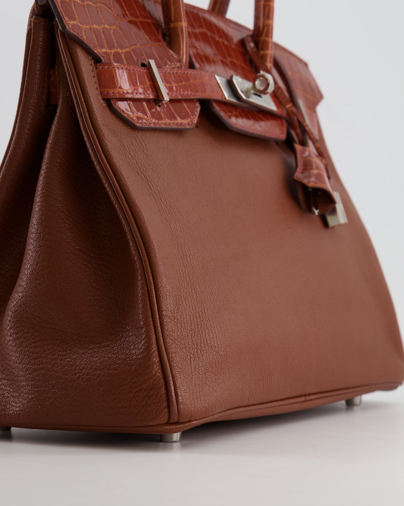 Hermes Birkin 30 Touch Bag in Noisette Chèvre Mysore and Etrusque Crocodile Niloticus Leather with Palladium Hardware - Product Image 12