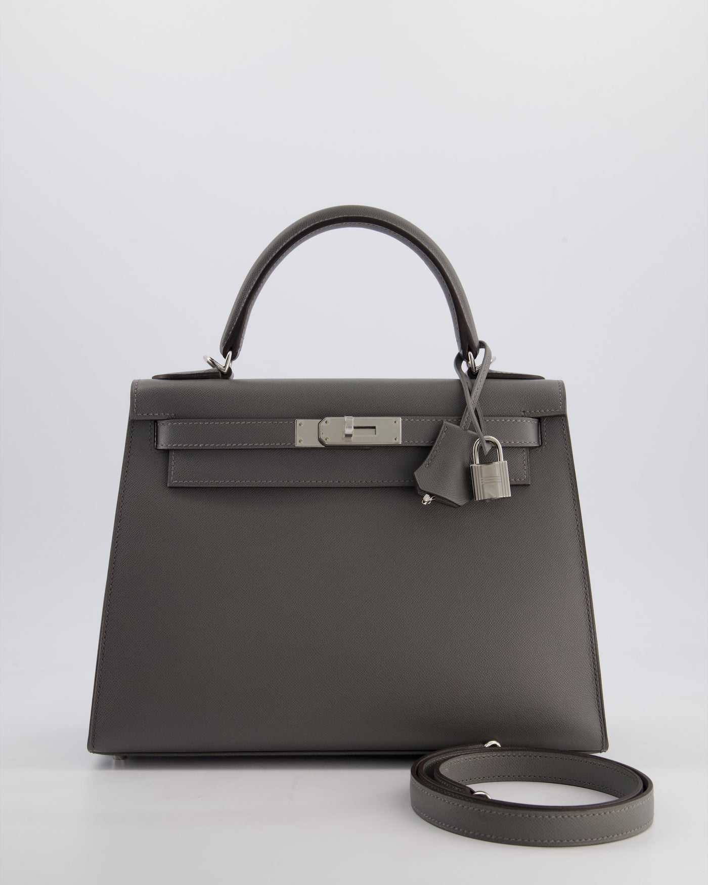 *RARE* Hermes Kelly 28 Sellier Bag in Gris Meyer Madame Leather with Palladium Hardware | Studio Nafay