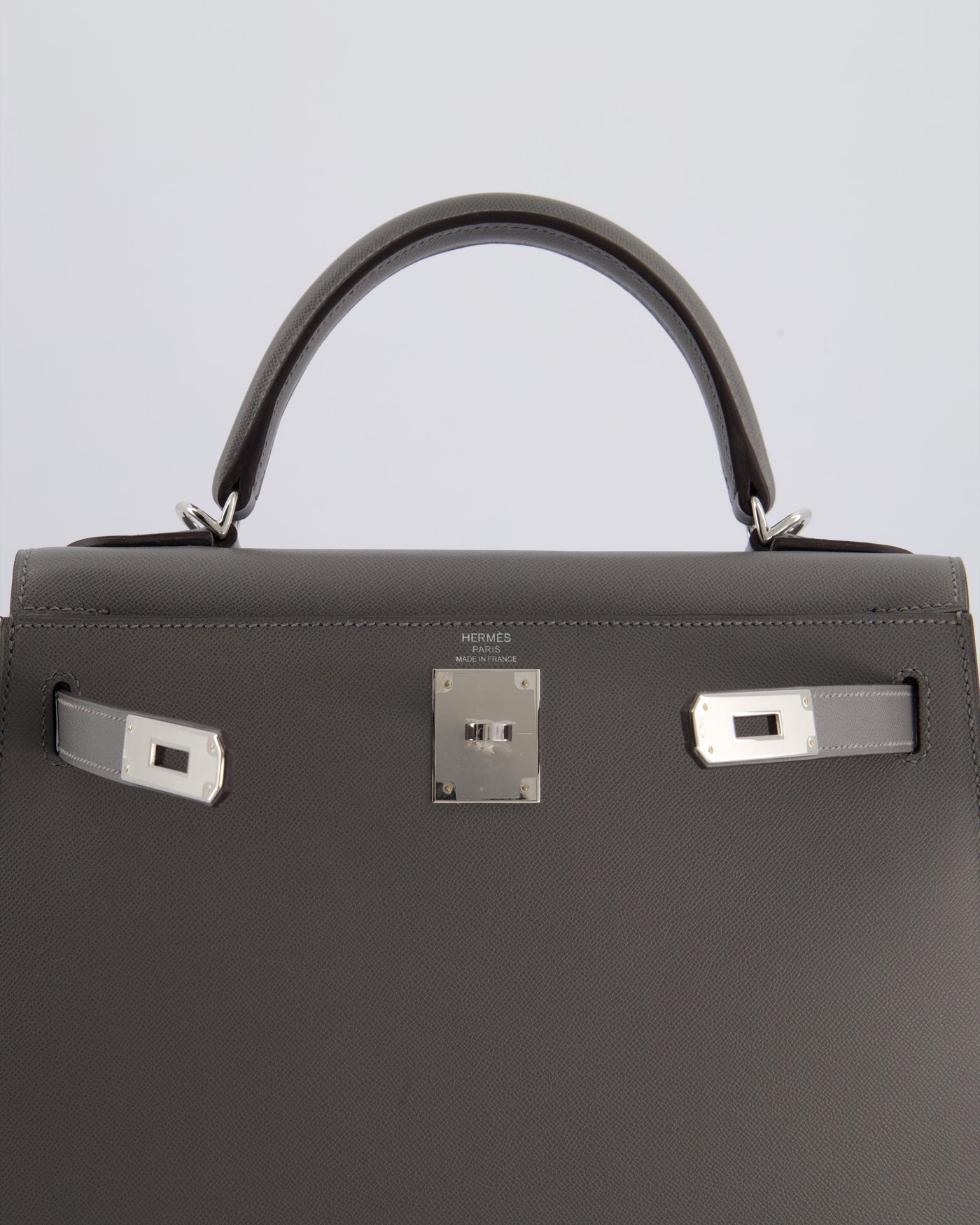 *RARE* Hermes Kelly 28 Sellier Bag in Gris Meyer Madame Leather with Palladium Hardware - Product Image 15