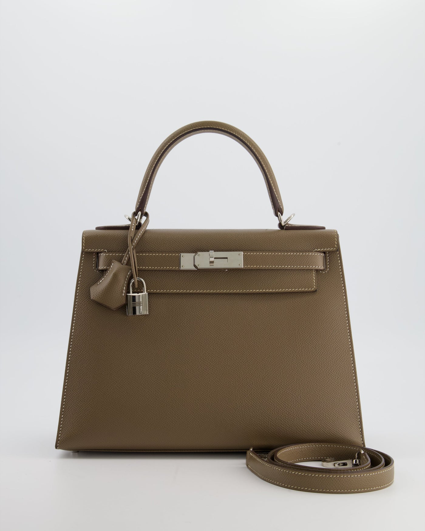 Hermes Kelly 28 Sellier Bag in Etoupe Epsom Leather with Palladium Hardware | Studio Nafay