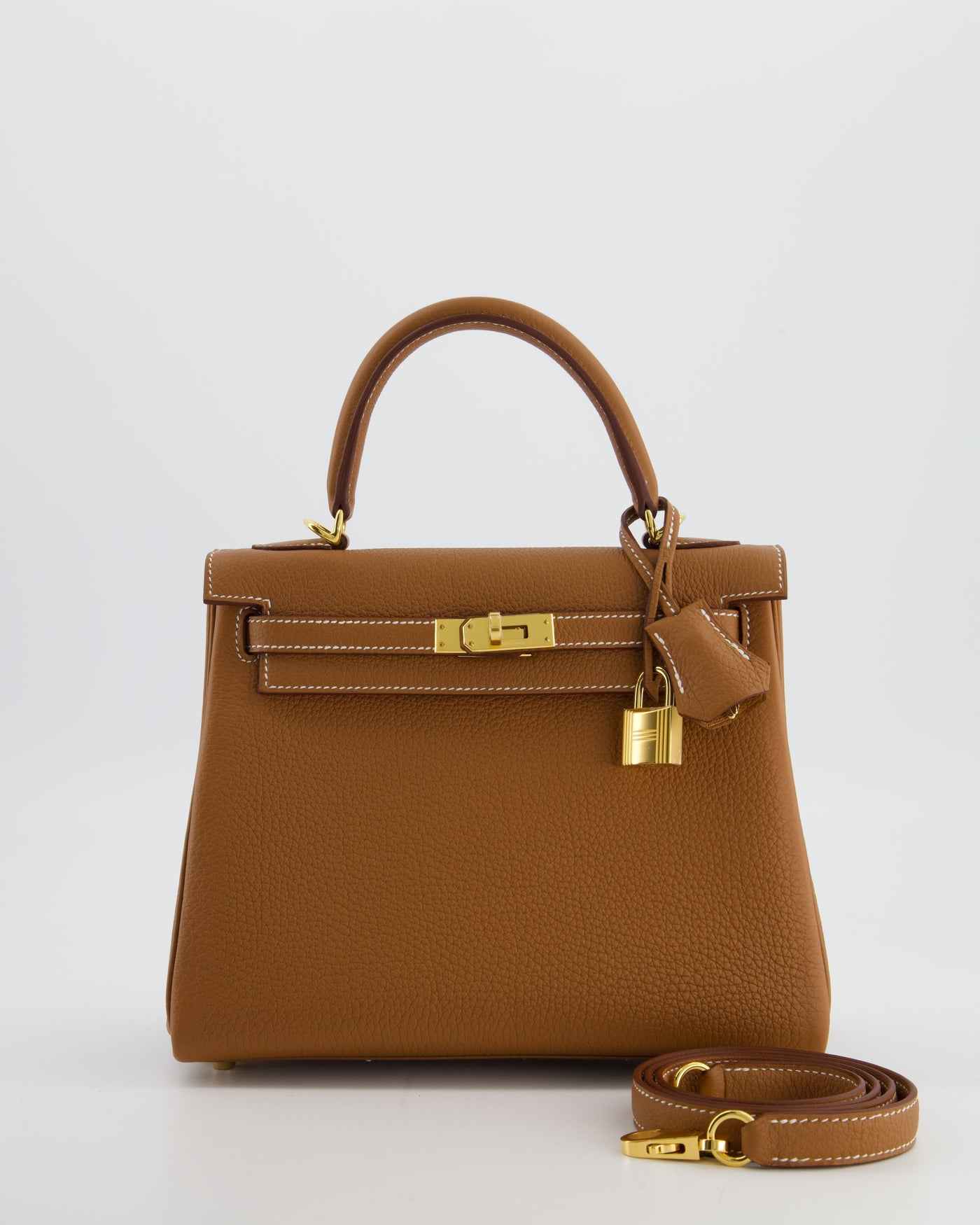Hermes Kelly 25 Retourne Bag in Gold Togo Leather with Gold Hardware | Studio Nafay