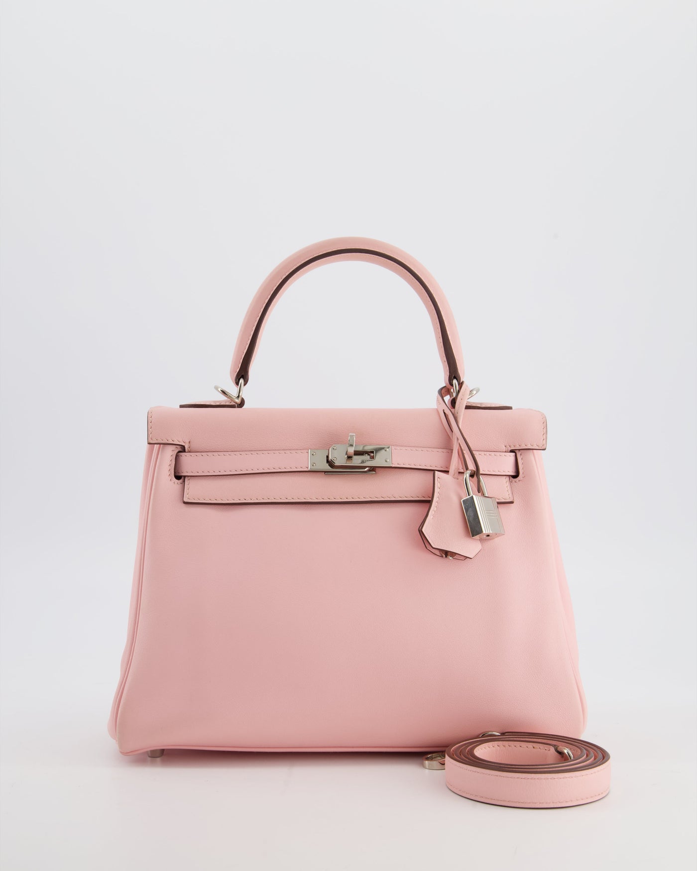 Hermes Kelly 25 Retourne Bag in Rose Sakura Swift Leather with Palladium Hardware | Studio Nafay