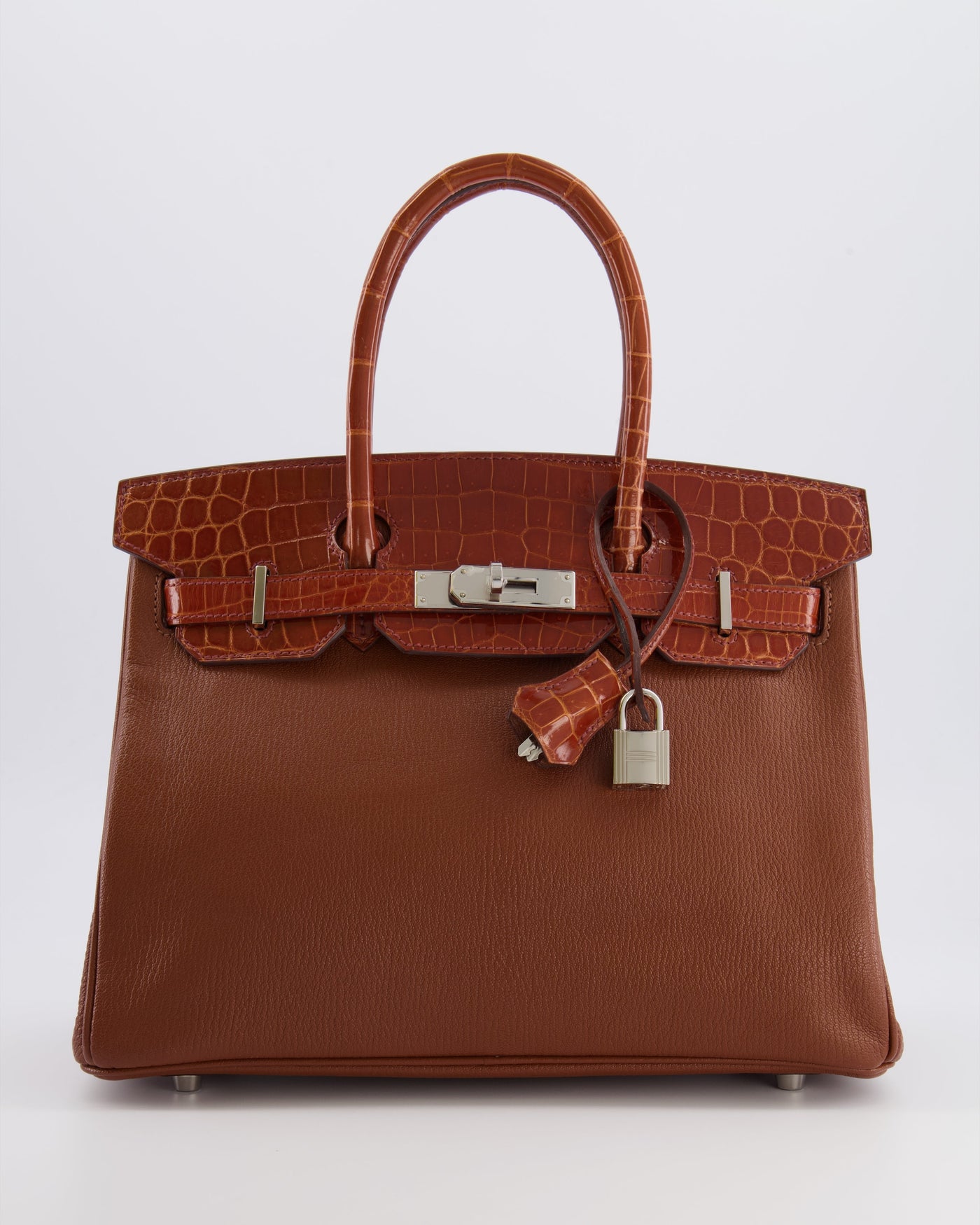 Hermes Birkin 30 Touch Bag in Noisette Chèvre Mysore and Etrusque Crocodile Niloticus Leather with Palladium Hardware | Studio Nafay