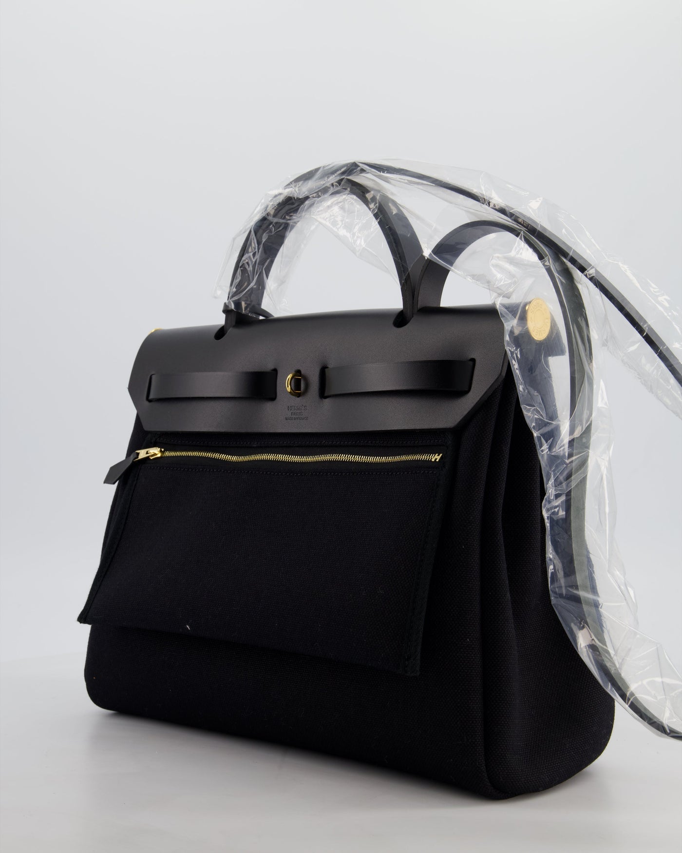 Hermes Herbag 31 Zip Bag in Noir Toile Officier Canvas, Noir Vache Hunter Leather with Gold Hardware - Product Image 5