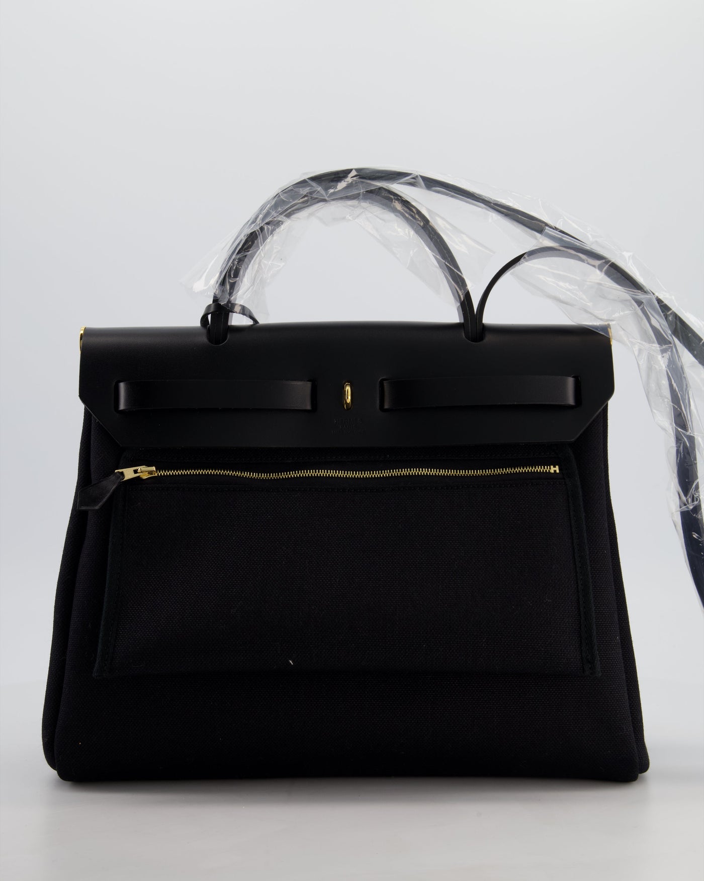 Hermes Herbag 31 Zip Bag in Noir Toile Officier Canvas, Noir Vache Hunter Leather with Gold Hardware - Product Image 6