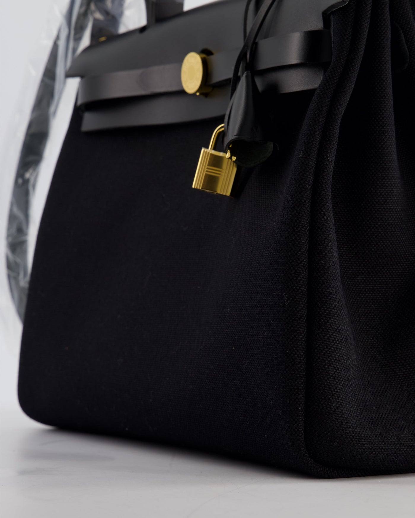 Hermes Herbag 31 Zip Bag in Noir Toile Officier Canvas, Noir Vache Hunter Leather with Gold Hardware - Product Image 11