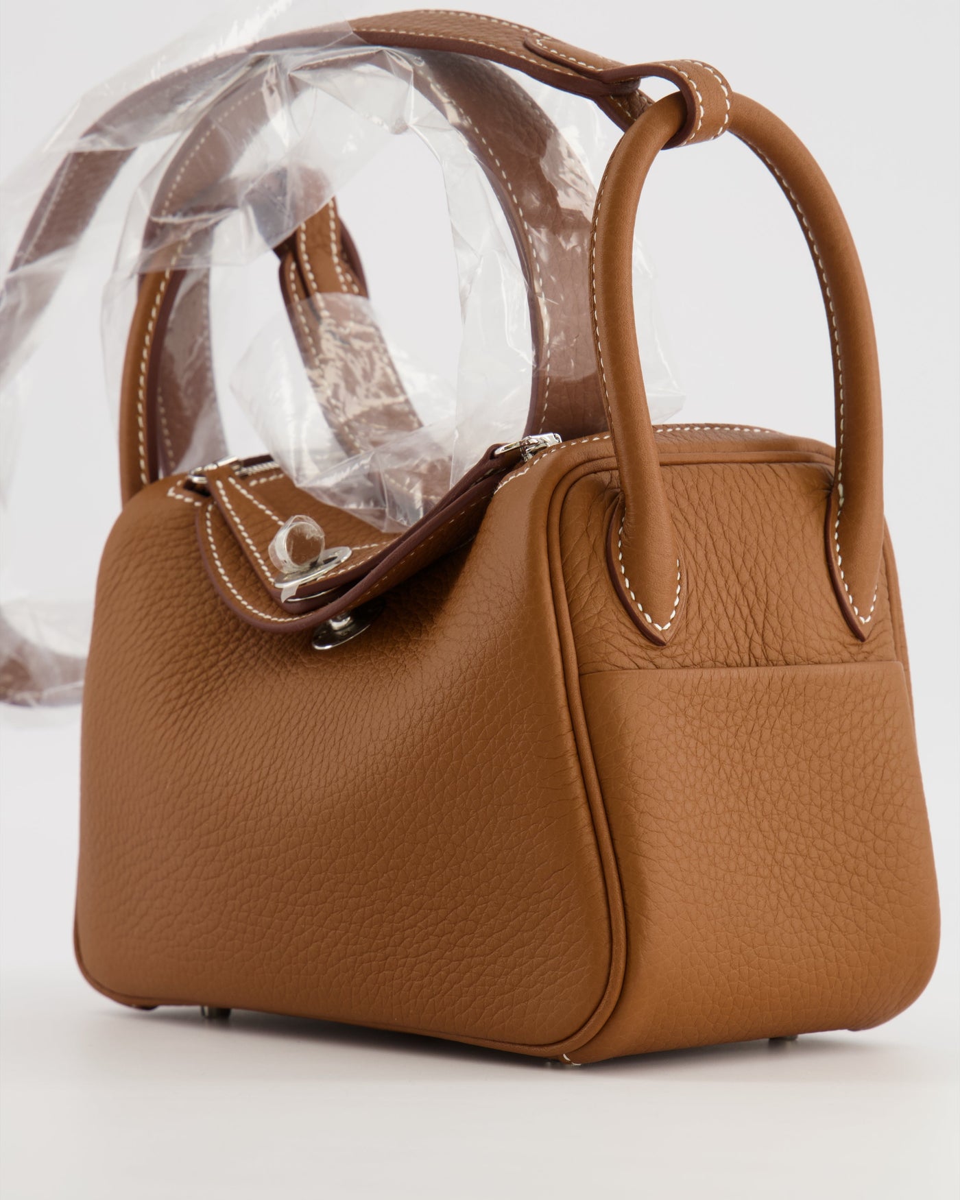 Hermes Mini Lindy Bag in Gold Taurillon Clemence Leather with Palladium Hardware - Product Image 12