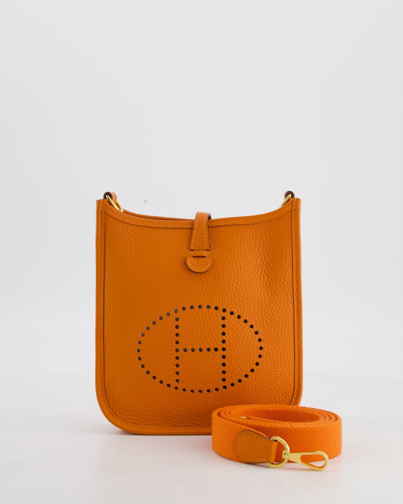 Hermes Mini Evelyne Bag in Orange Clemence Leather with Gold Hardware | Studio Nafay