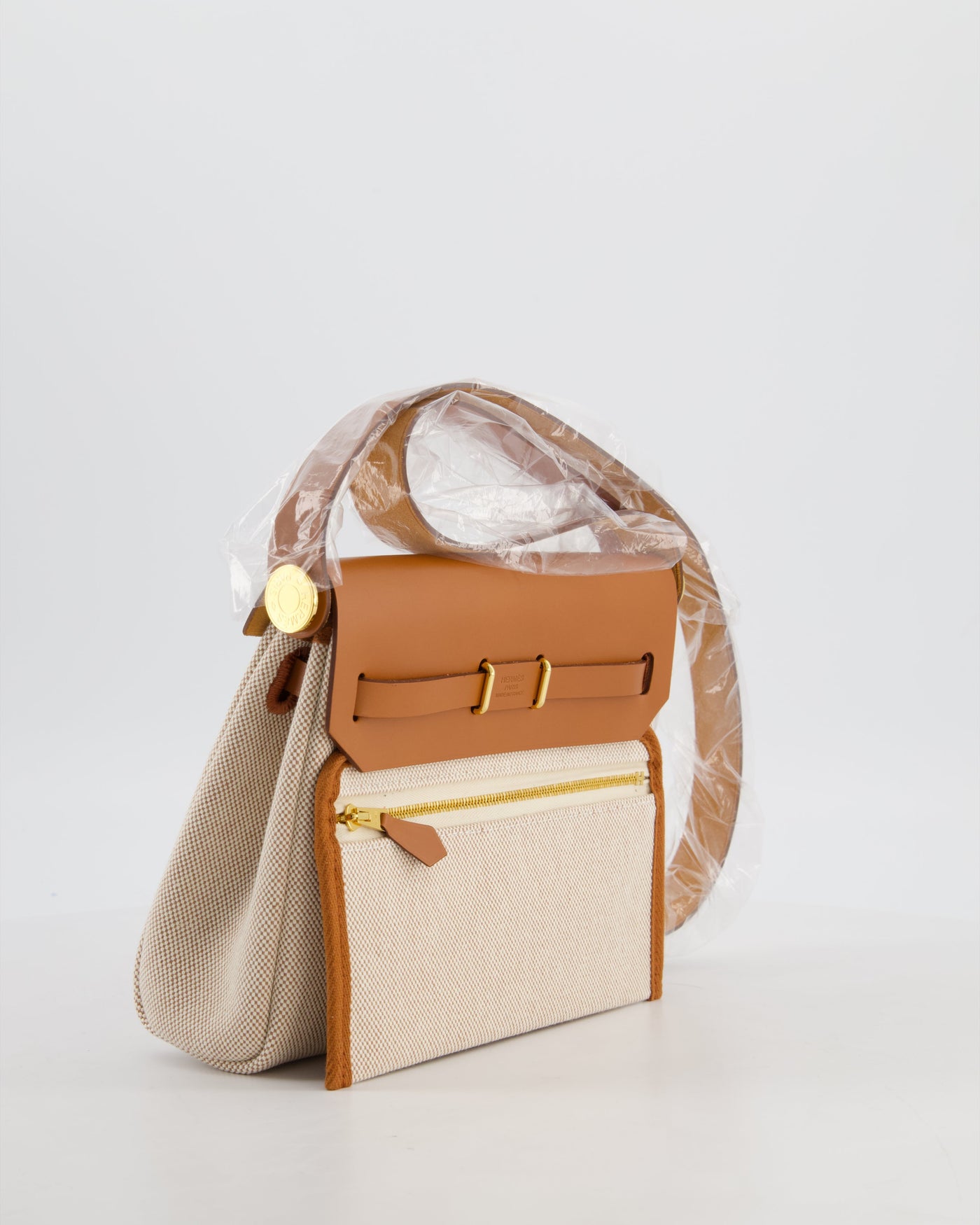 *HOT* Hermes Herbag Zip 20 Bag in Fauve Vache Hunter Leather & Ecru/Beige Viking Canvas with Gold Hardware - Product Image 6