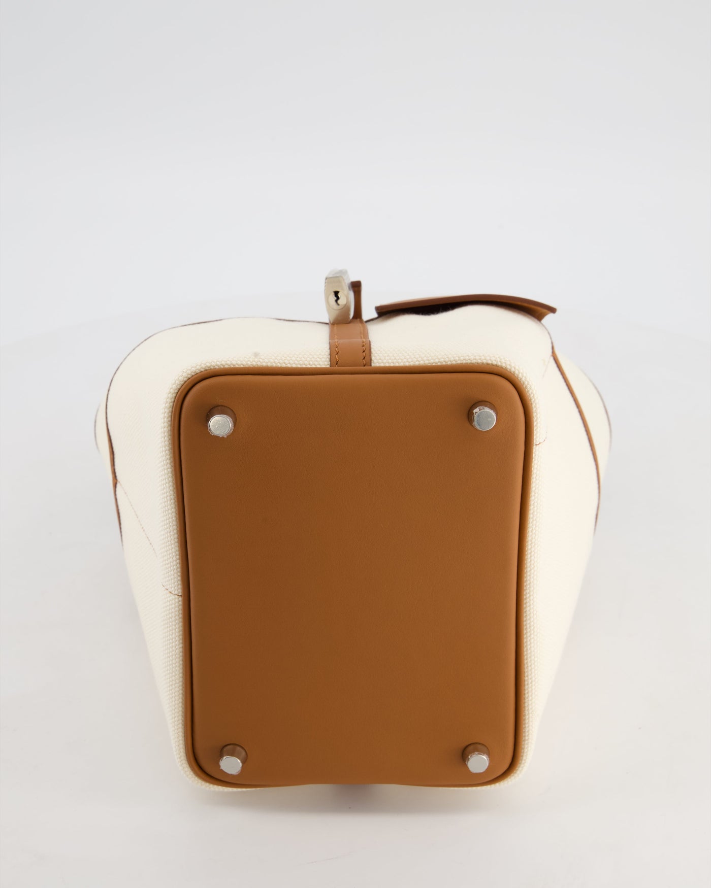 *HOT* Hermes Picotin 18 Lock Cargo Bag in Ecru Canvas & Gold Swift Leather with Palladium Hardware - Product Image 15