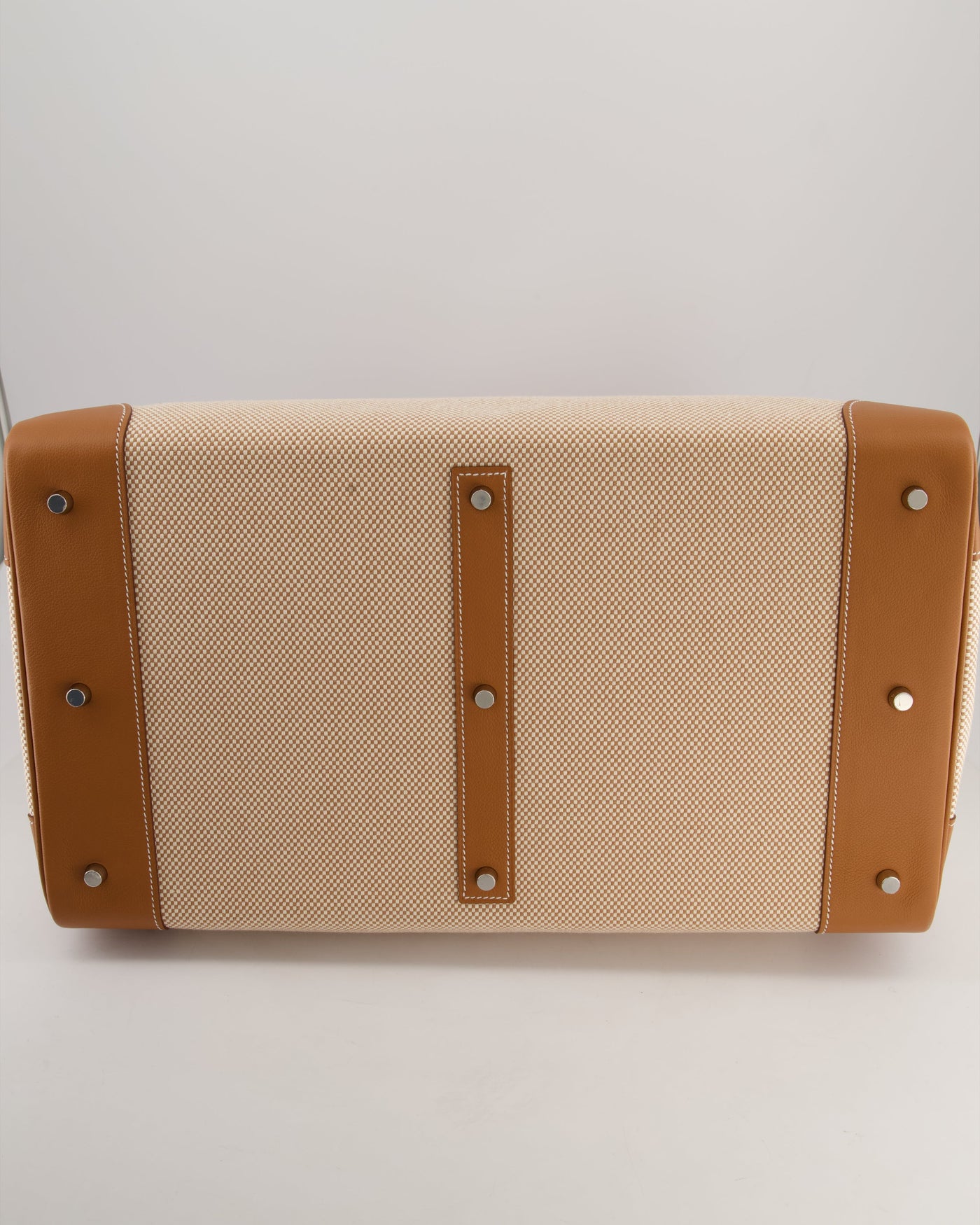 *RARE* Hermes Haut à Courroies HAC 50 Bag in Gold Evercolour Leather & Écru/Beige Toile Cross Canvas with Palladium Hardware - Product Image 18