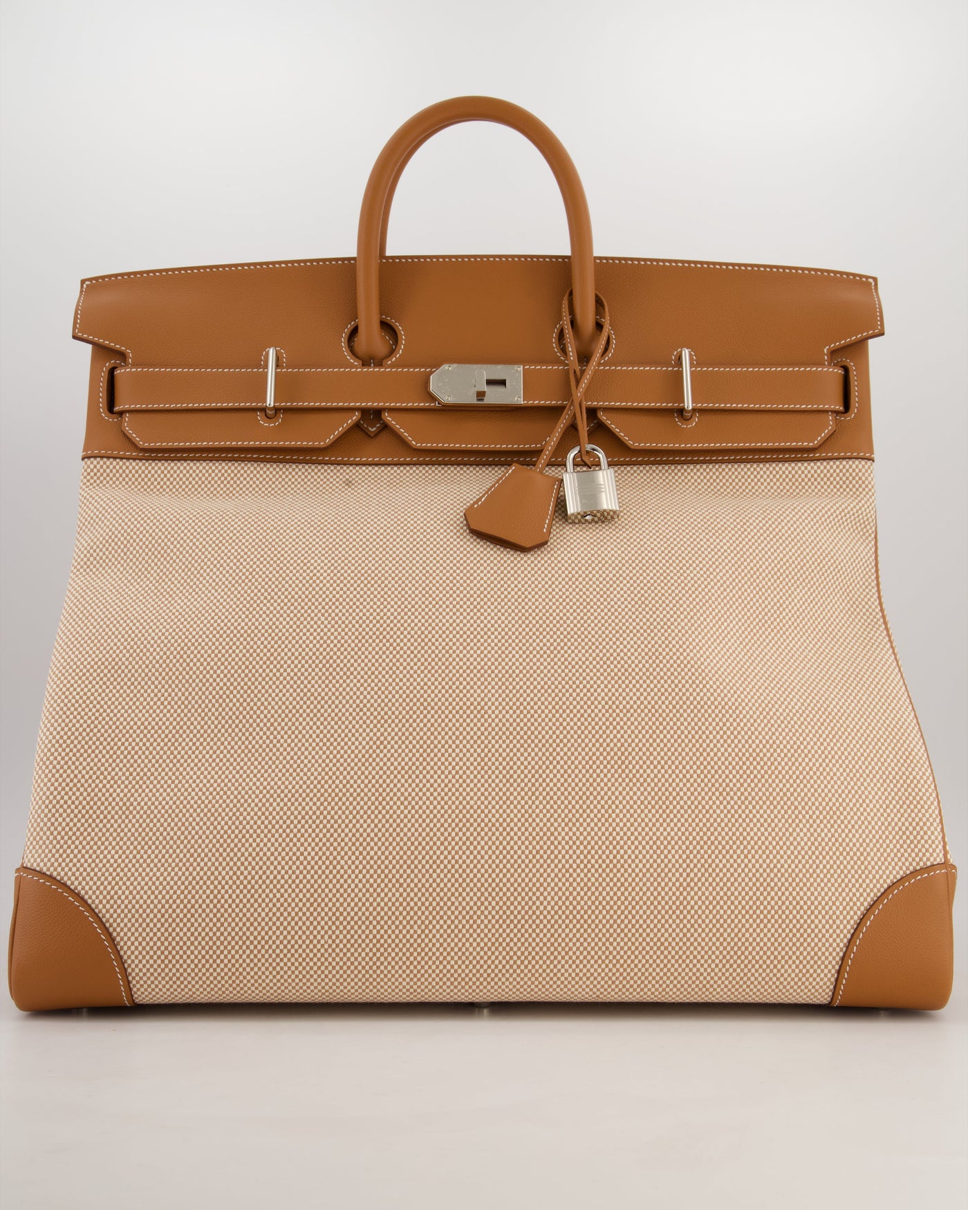 *RARE* Hermes Haut à Courroies HAC 50 Bag in Gold Evercolour Leather & Écru/Beige Toile Cross Canvas with Palladium Hardware - Product Image 21