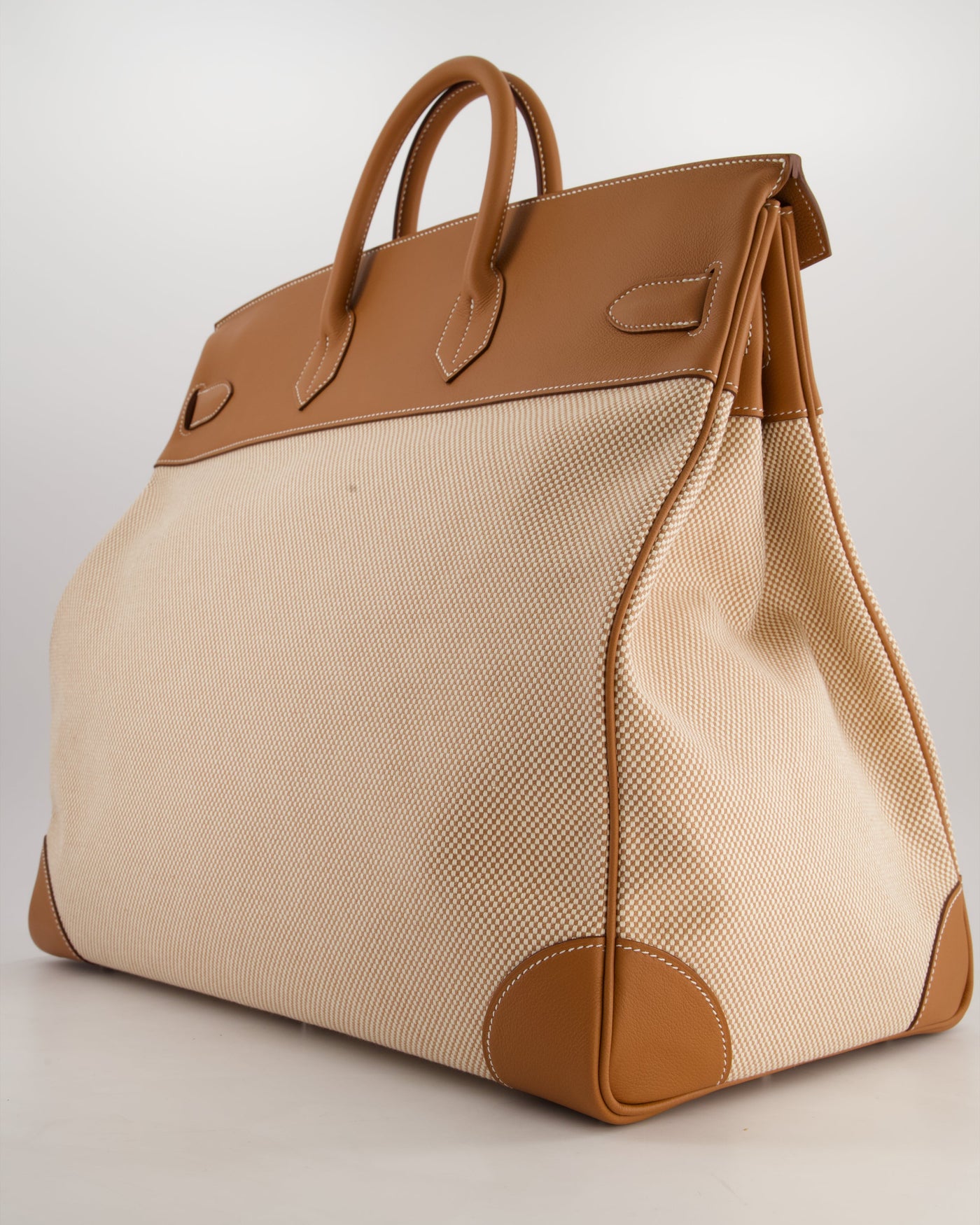 *RARE* Hermes Haut à Courroies HAC 50 Bag in Gold Evercolour Leather & Écru/Beige Toile Cross Canvas with Palladium Hardware - Product Image 5