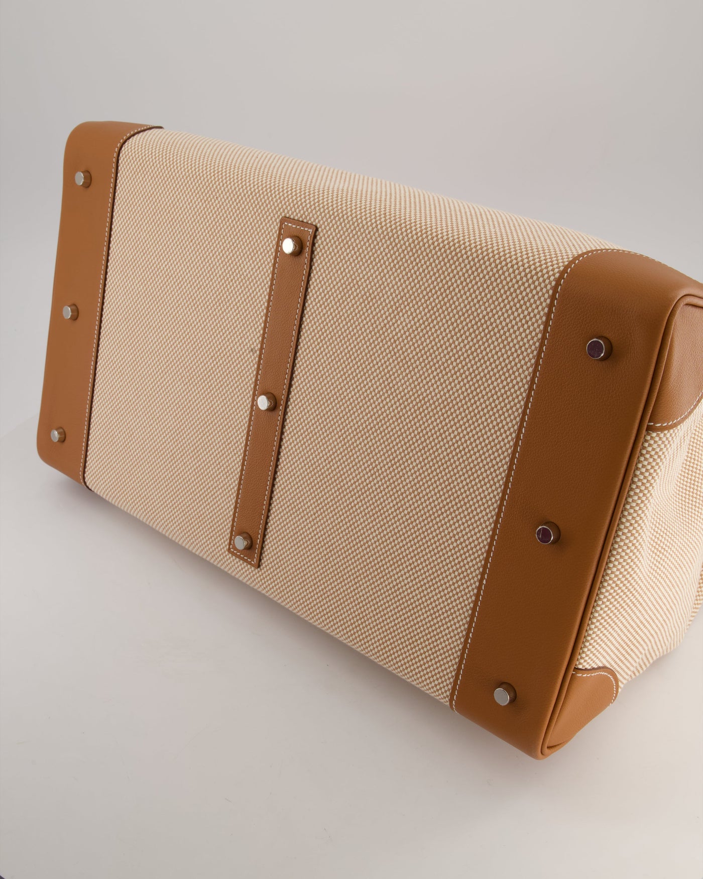 *RARE* Hermes Haut à Courroies HAC 50 Bag in Gold Evercolour Leather & Écru/Beige Toile Cross Canvas with Palladium Hardware - Product Image 20