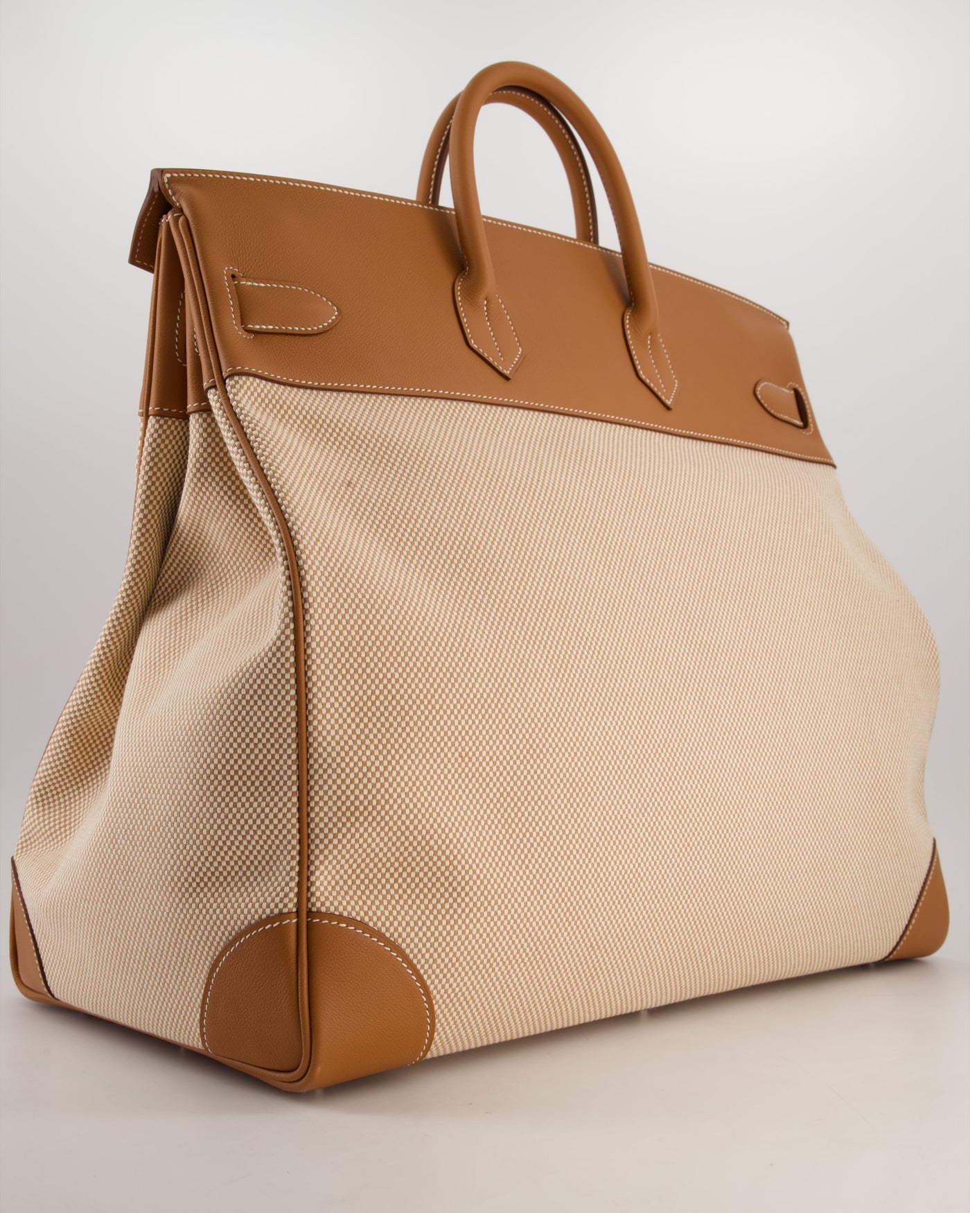 *RARE* Hermes Haut à Courroies HAC 50 Bag in Gold Evercolour Leather & Écru/Beige Toile Cross Canvas with Palladium Hardware - Product Image 7