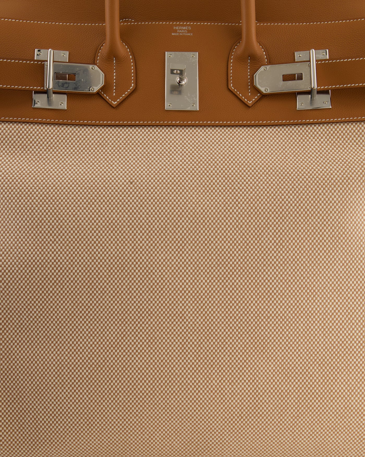 *RARE* Hermes Haut à Courroies HAC 50 Bag in Gold Evercolour Leather & Écru/Beige Toile Cross Canvas with Palladium Hardware - Product Image 14