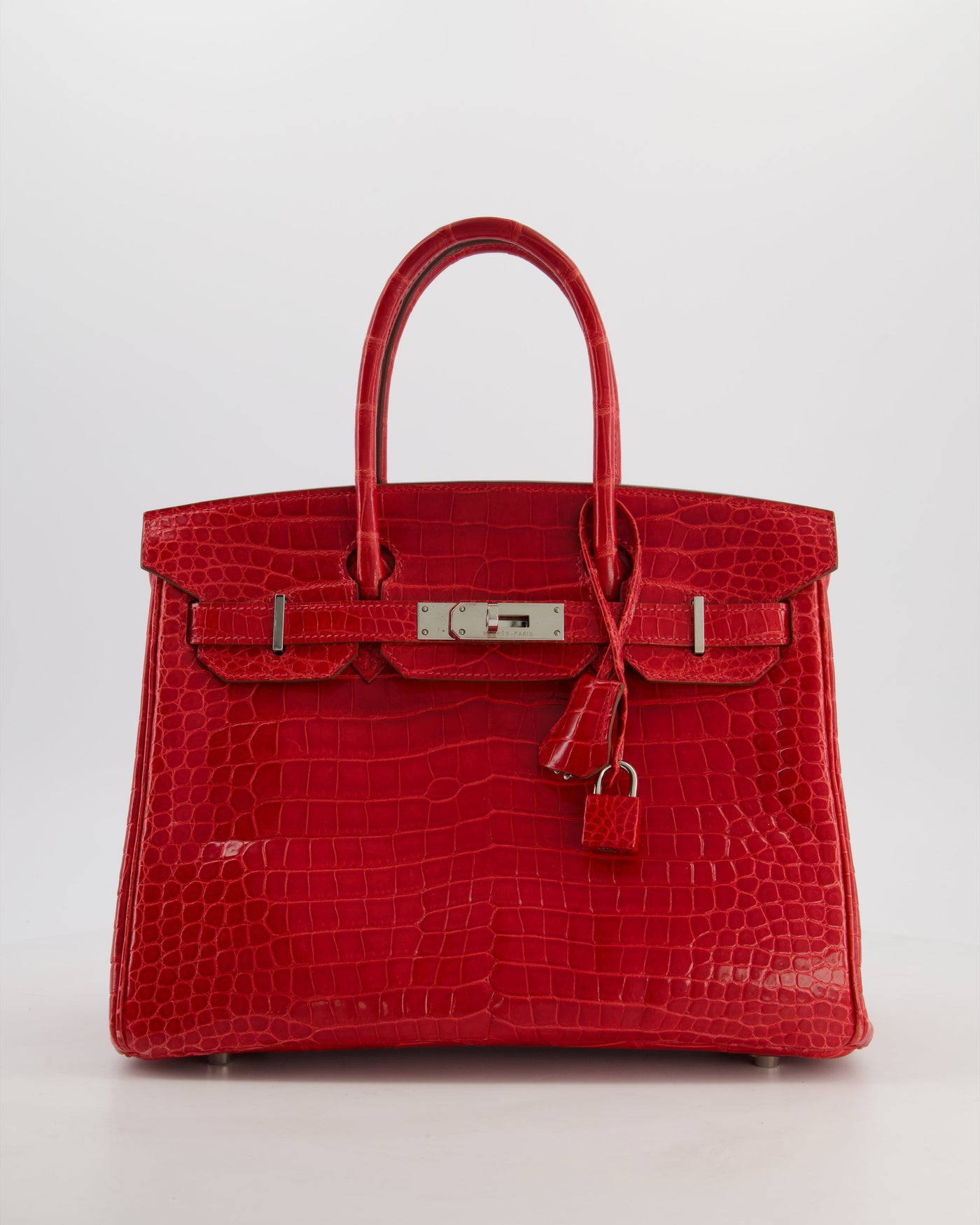 Hermes Birkin 30 Retourne Bag in Braise Shiny Porosus Crocodile Leather with Palladium Hardware | Studio Nafay