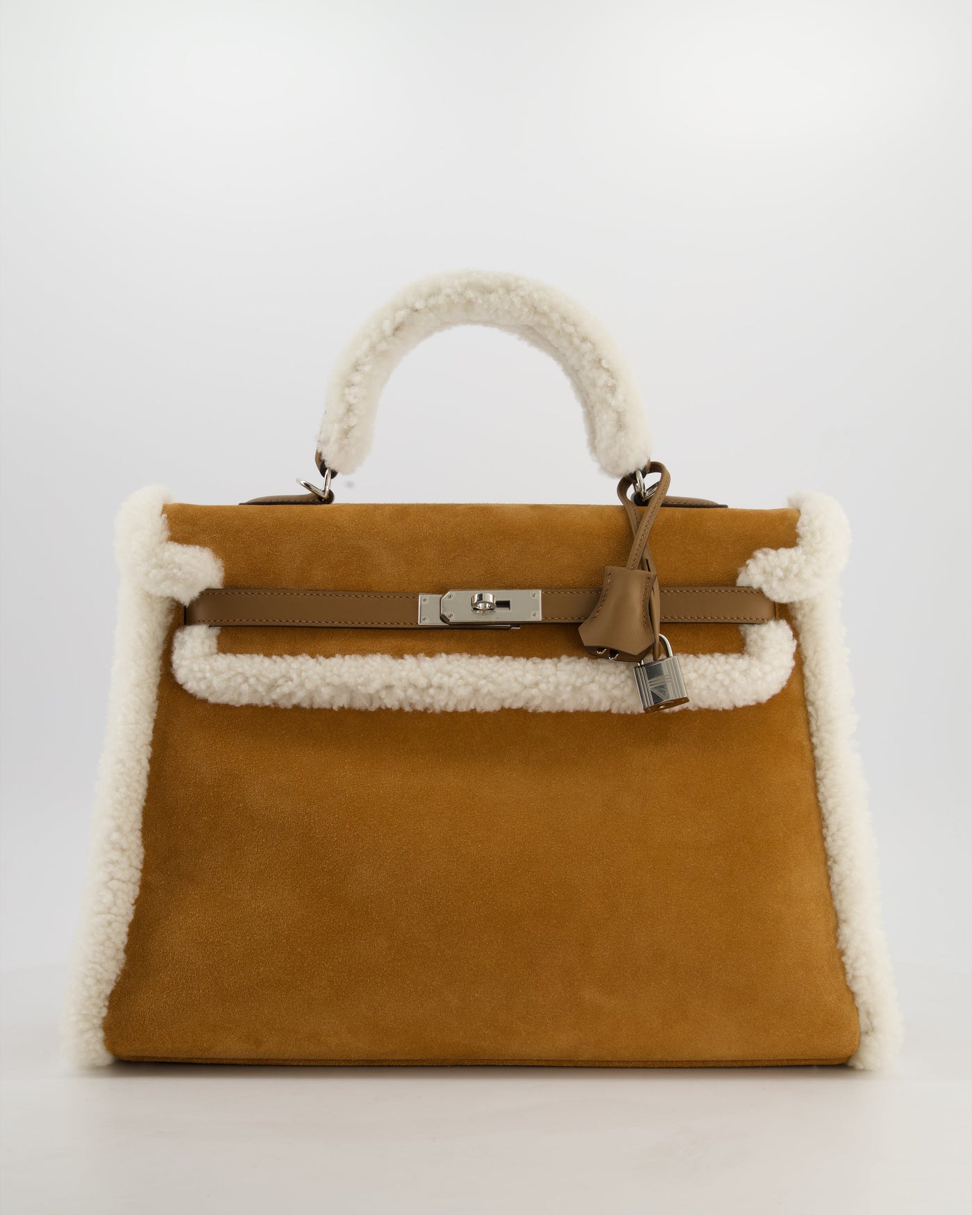Hermes Kelly 35 Teddy Plush Grizzly Bag in Alezan Swift Leather, Ecru Plush & Chamois Grizzly Suede Leather with Palladium Hardware - Product Image 26