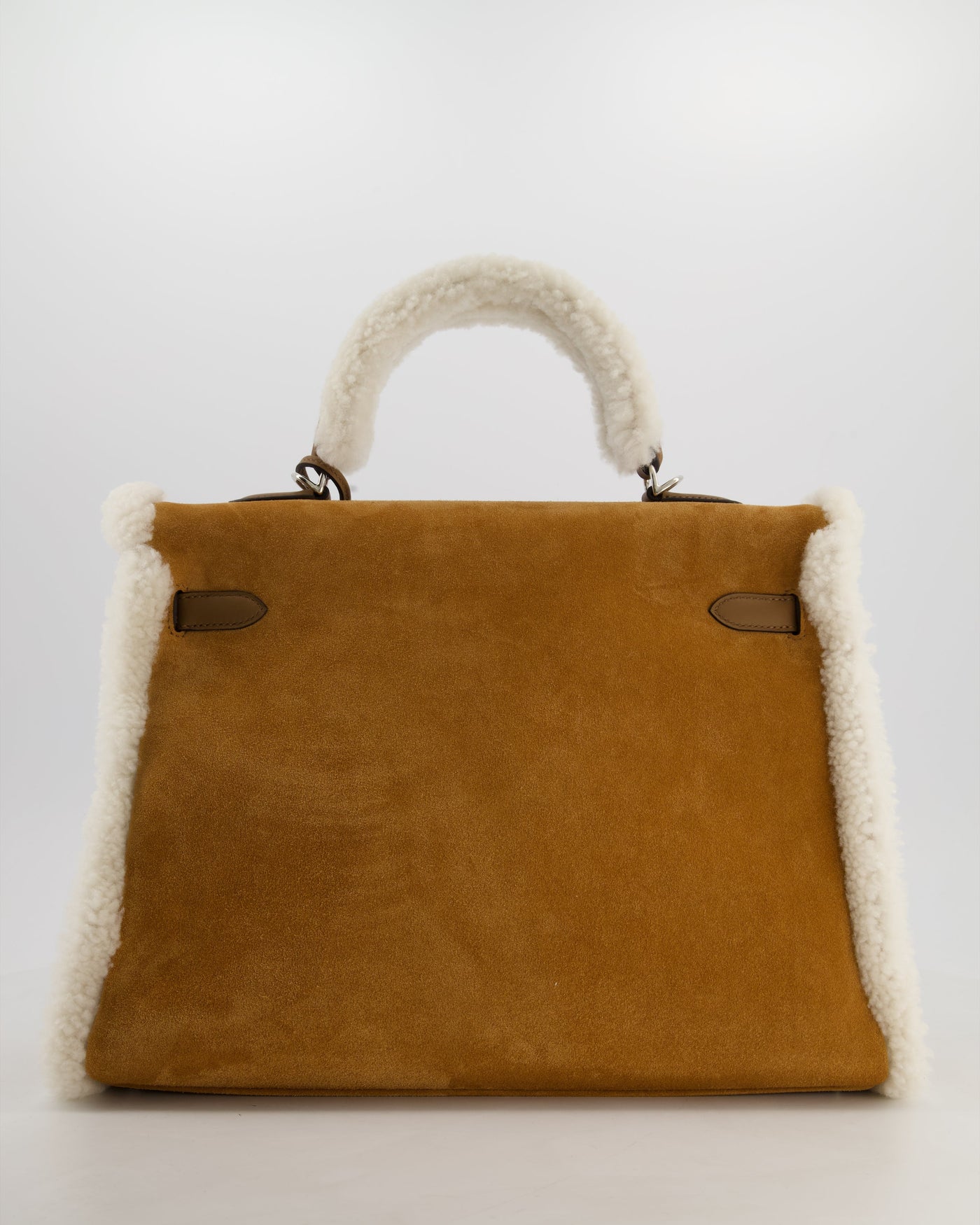 Hermes Kelly 35 Teddy Plush Grizzly Bag in Alezan Swift Leather, Ecru Plush & Chamois Grizzly Suede Leather with Palladium Hardware - Product Image 9