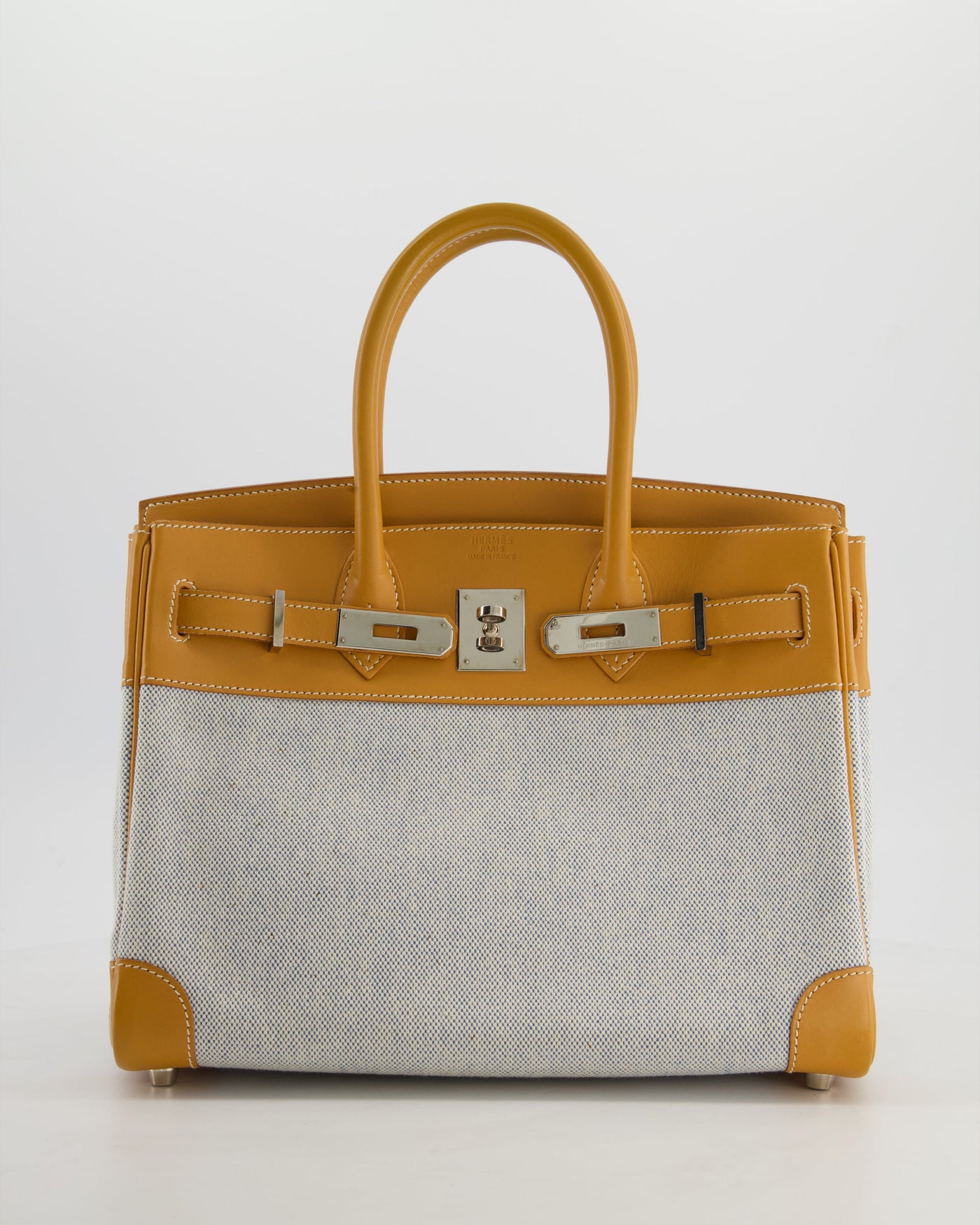 *RARE* Hermes Birkin 30 Retourne Toile Bag in Natural Sable Vache Naturelle Leather & Écru/Ciel Cross Toile Canvas with Palladium Hardware - Product Image 2