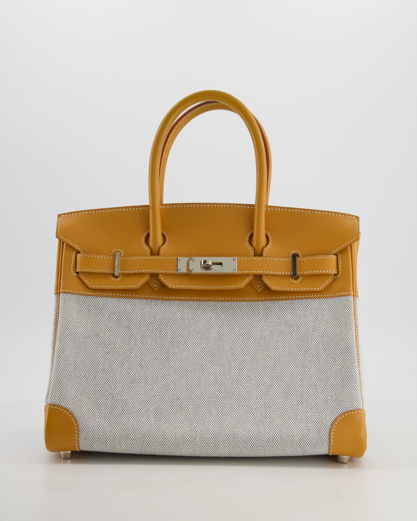 *RARE* Hermes Birkin 30 Retourne Toile Bag in Natural Sable Vache Naturelle Leather & Écru/Ciel Cross Toile Canvas with Palladium Hardware - Product Image 3