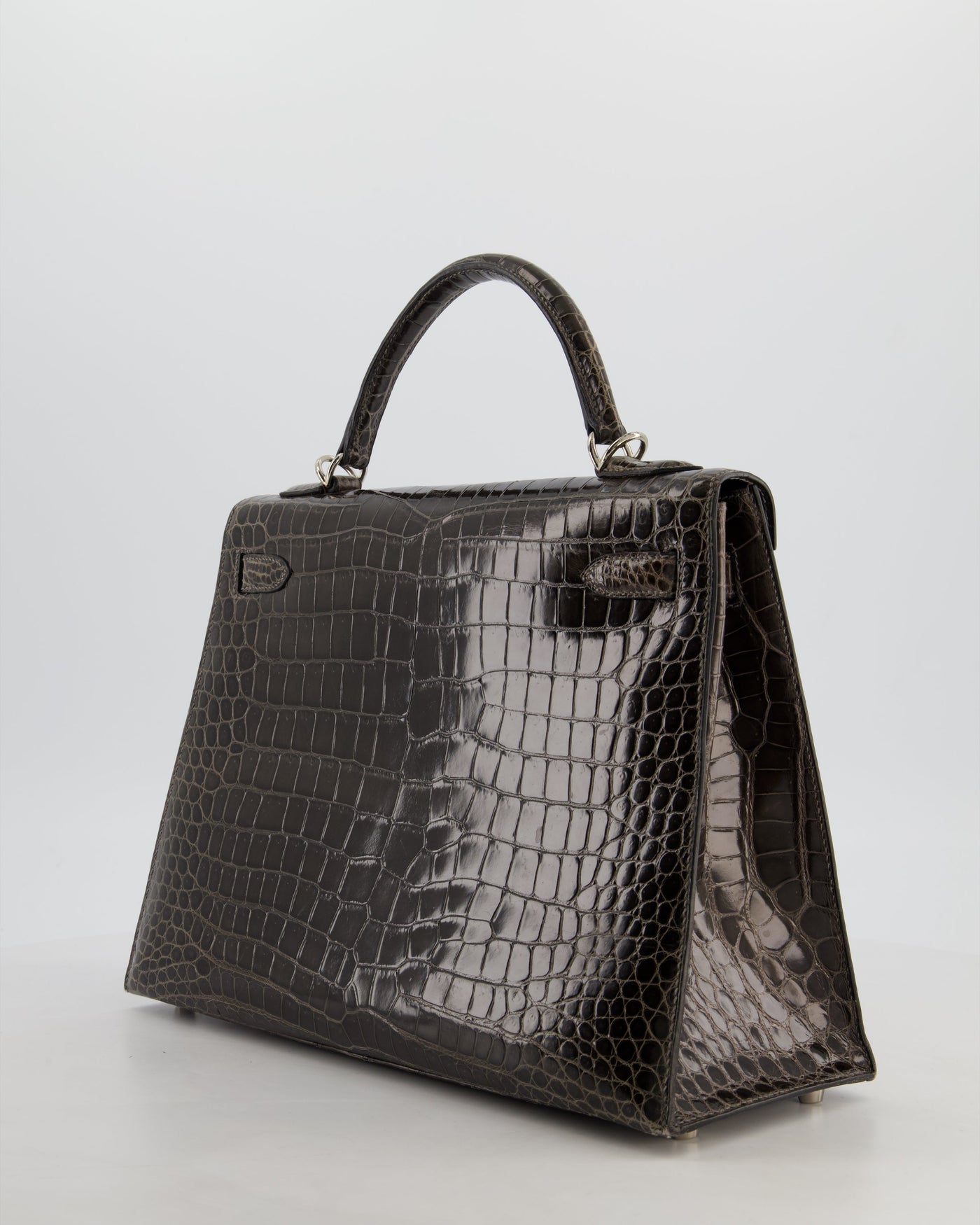 Hermes Kelly 32 Sellier Bag in Graphite Shiny Porosus Crocodile Leather with Palladium Hardware - Product Image 5