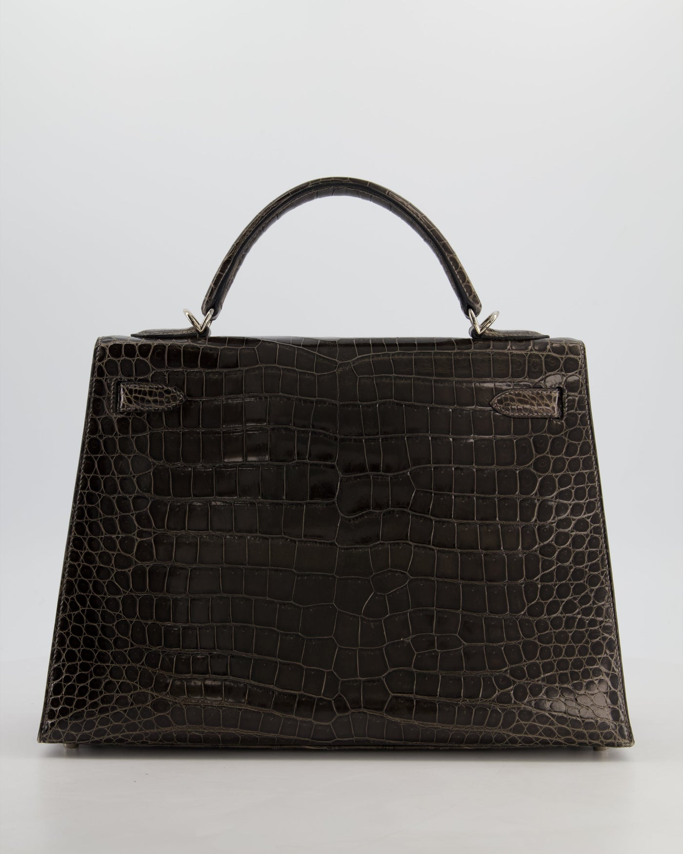 Hermes Kelly 32 Sellier Bag in Graphite Shiny Porosus Crocodile Leather with Palladium Hardware - Product Image 6